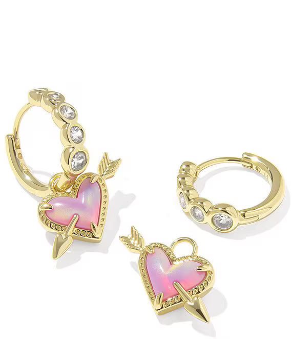 ARI HEART ARROW HUGGIE EARRINGS -GOLD PINK OPALESCENT