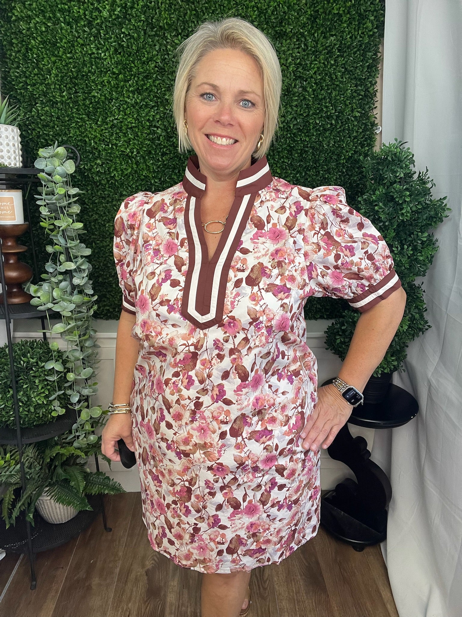 FLORAL PRINT SHORT PUFF SLEEVE MINI DRESS