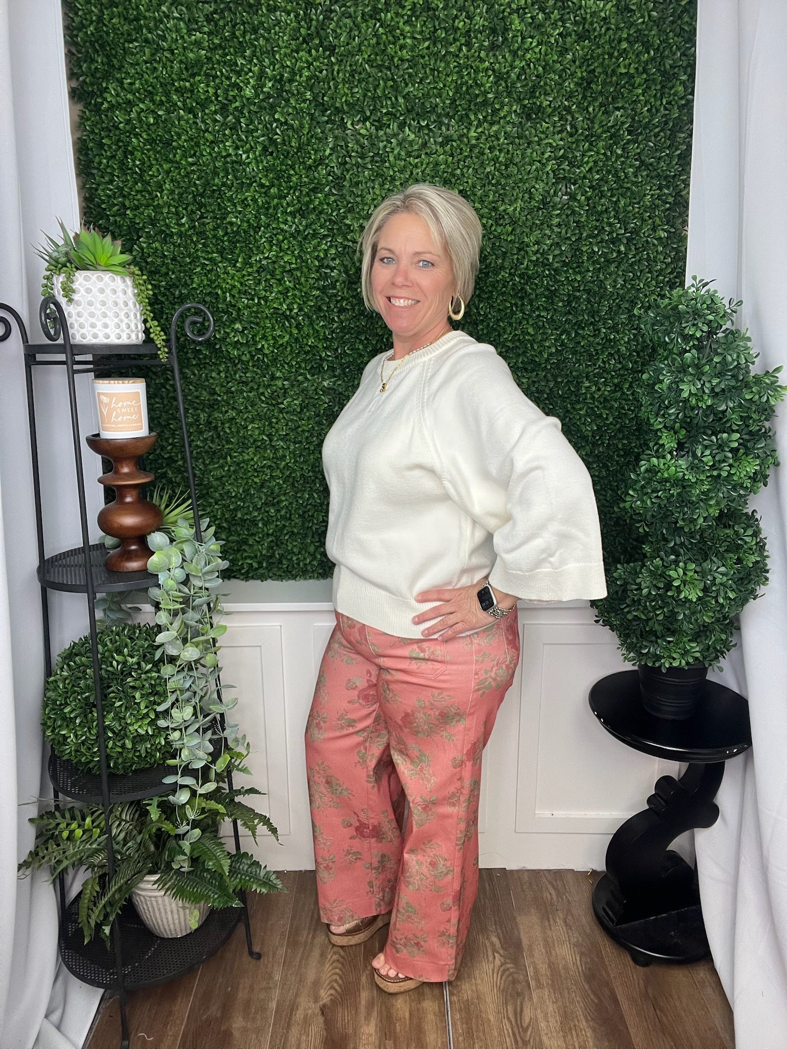 WIDE LEG CAPRI PANT FLORAL PINK