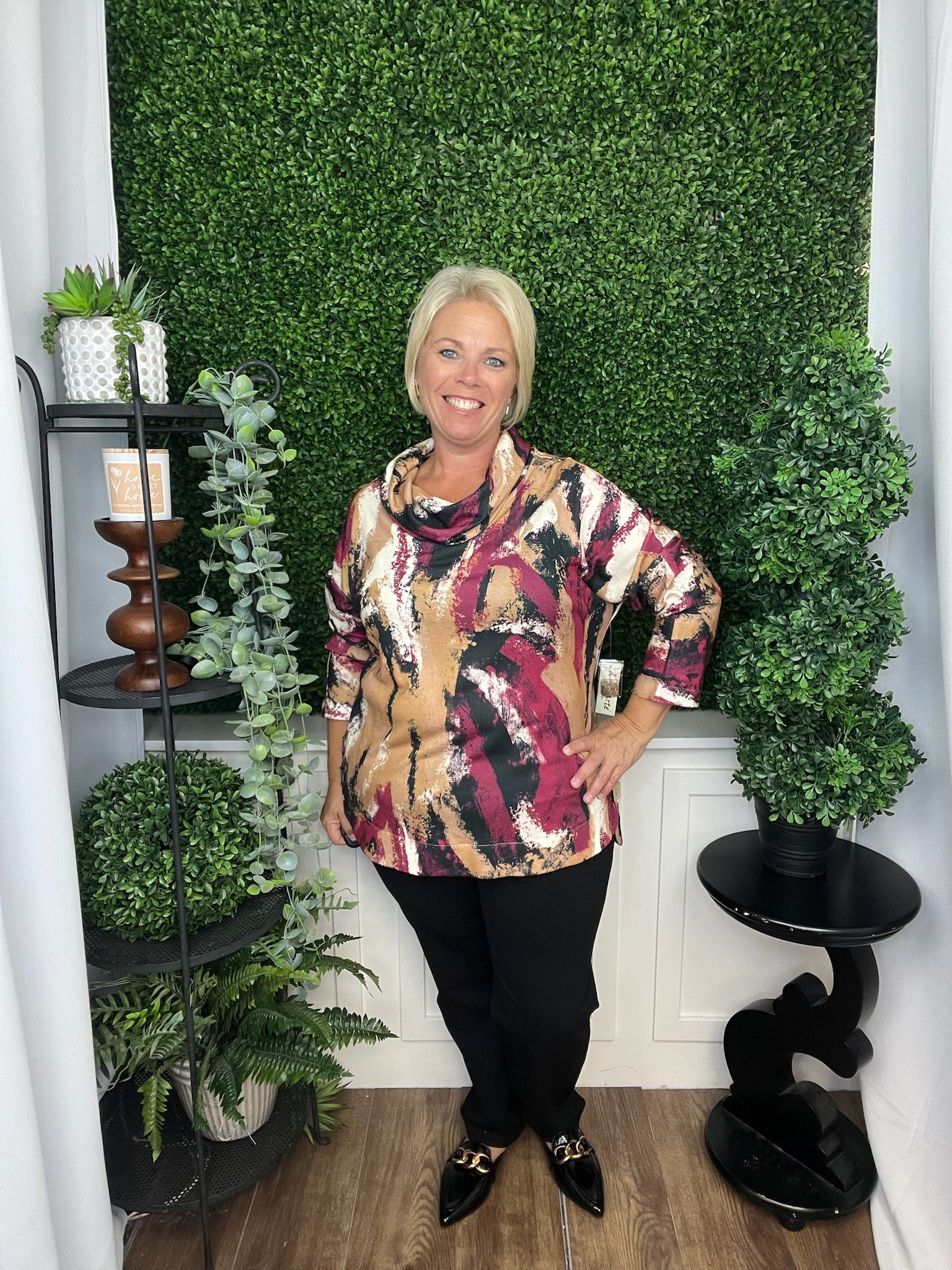 PRINTED HACCI COWEL NECK POPOVER MULTI