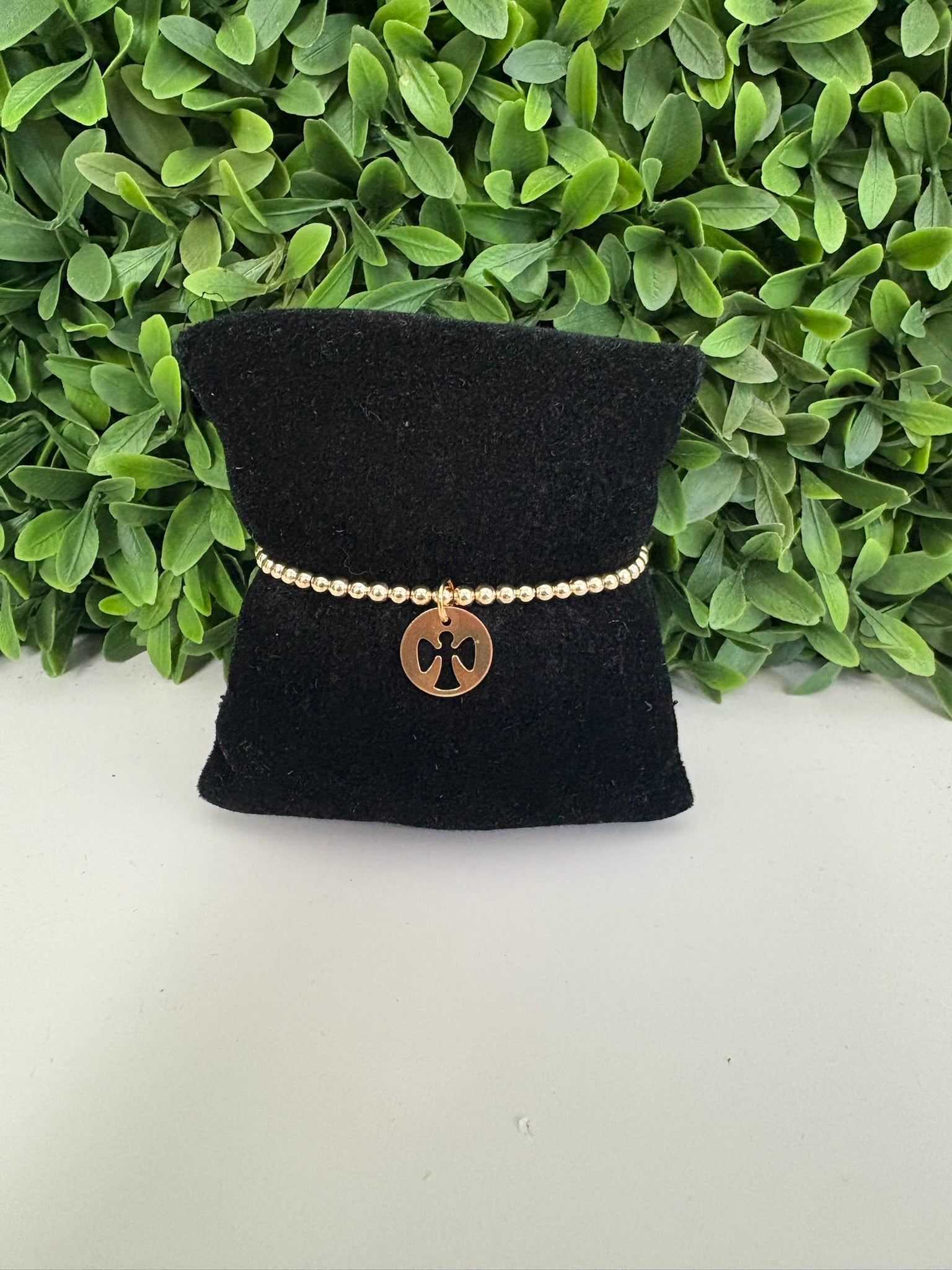 EGIRL CLASSIC GOLD 3MM BEAD BRACELET - GUARDIAN ANGEL GOLD DISC