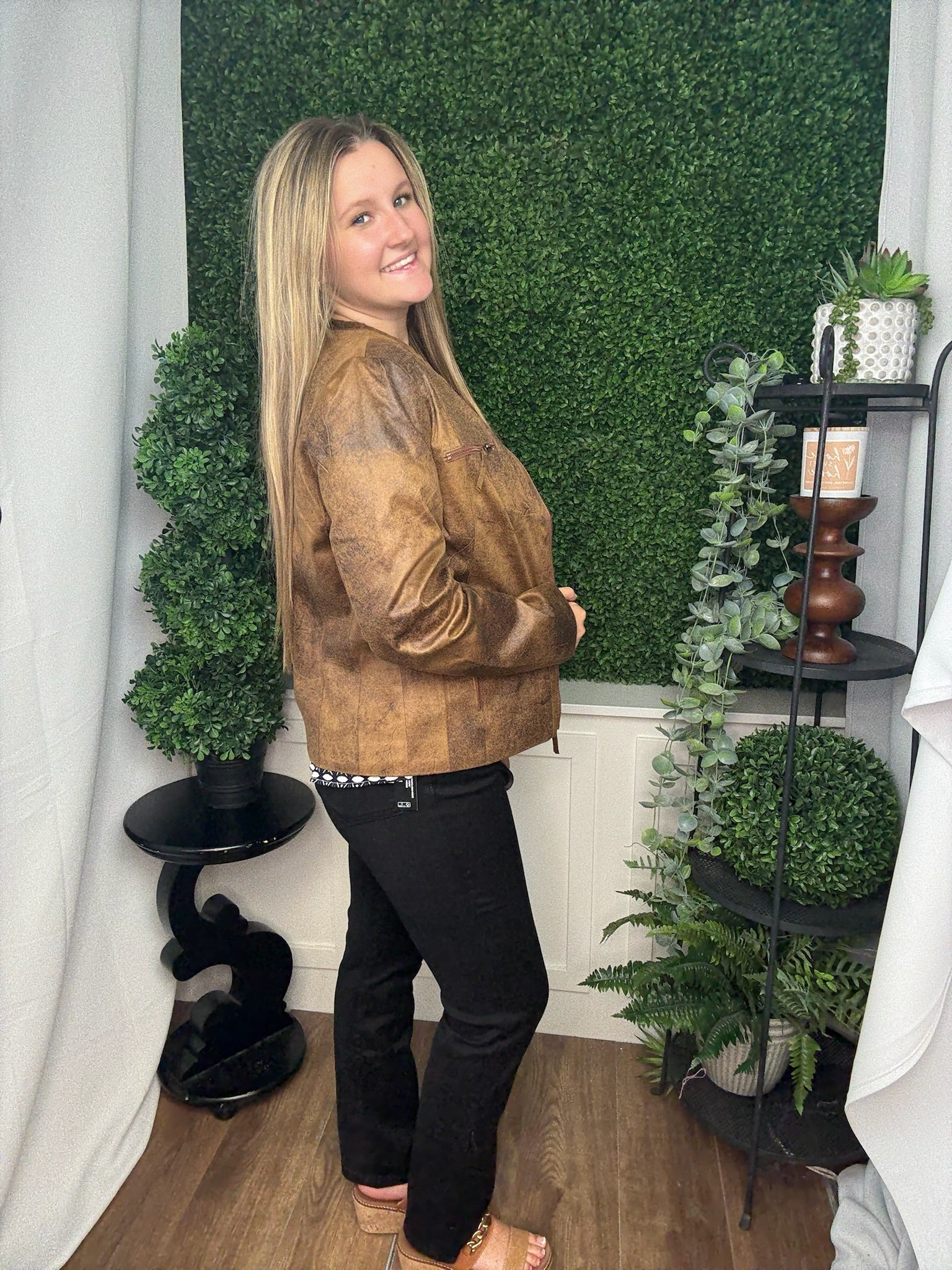 ELWAY FAUX LEATHER JACKET BROWN