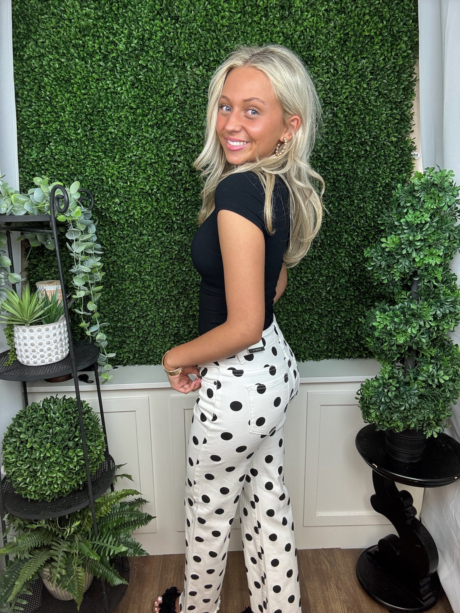 POLKA DOT FRAY HEM WIDE LEG PANT