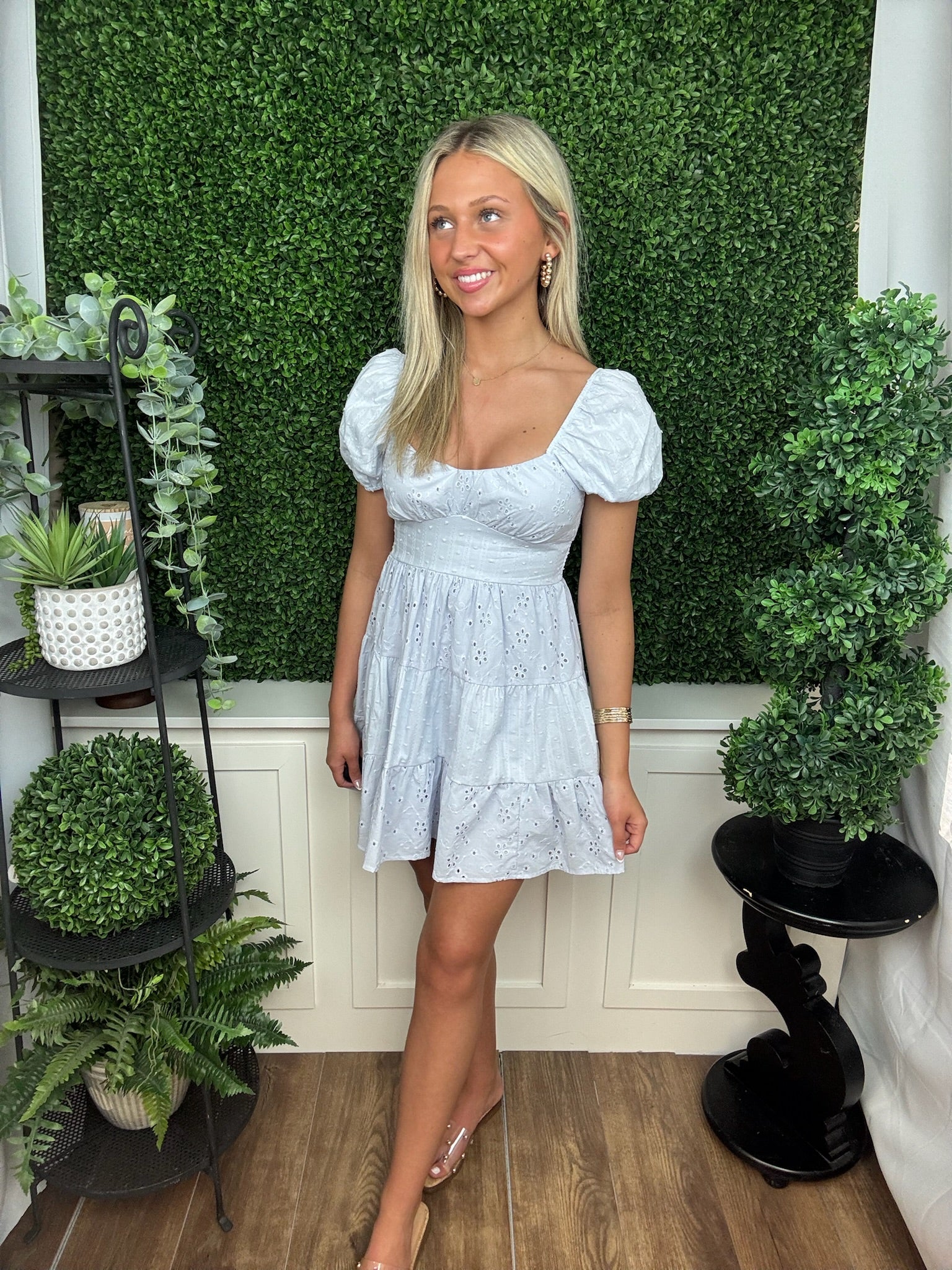 Eyelet Puff Sleeve Dress