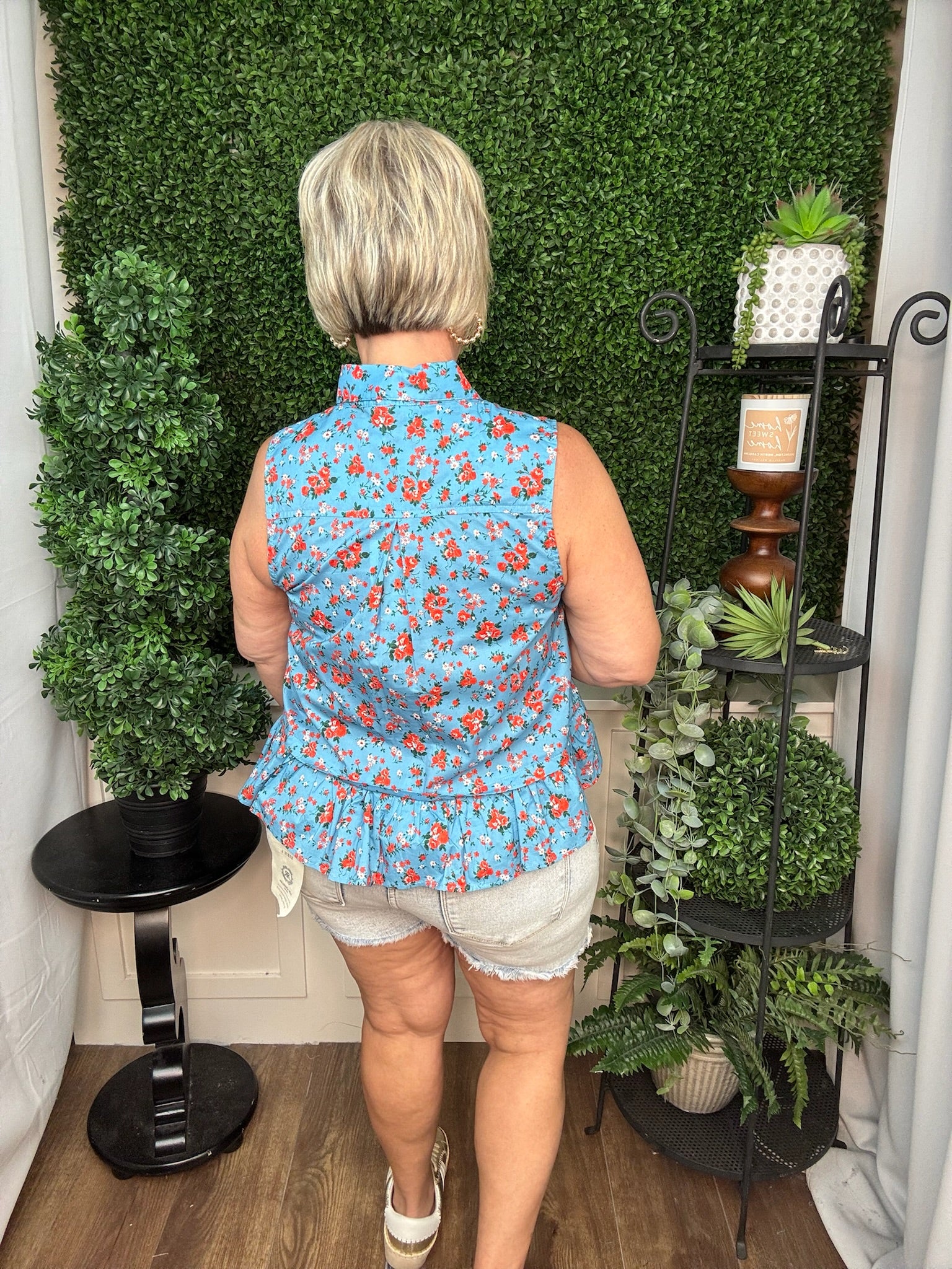 Blue Floral Sleeveless Top