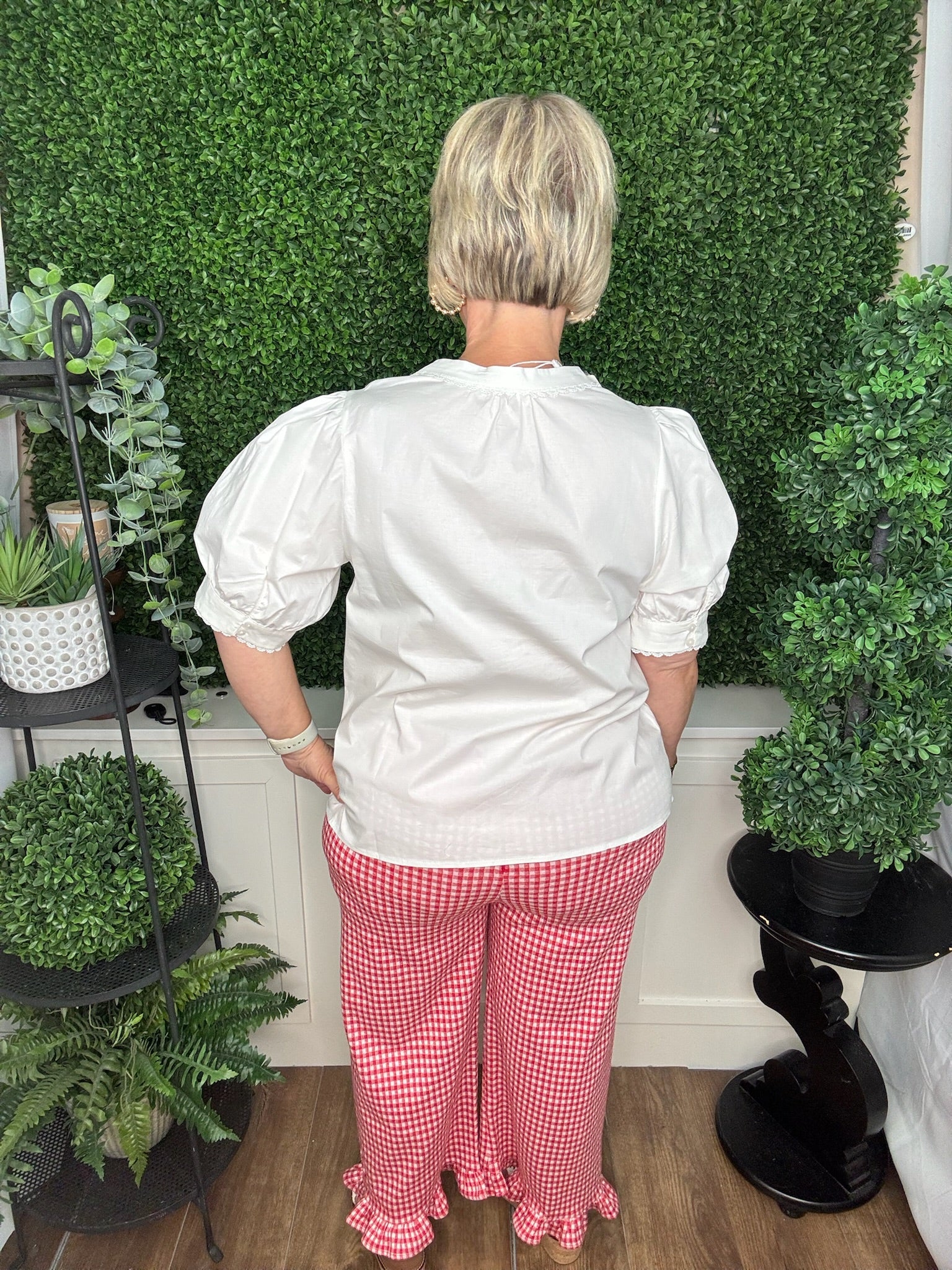 Gingham Ruffle Hem Pants