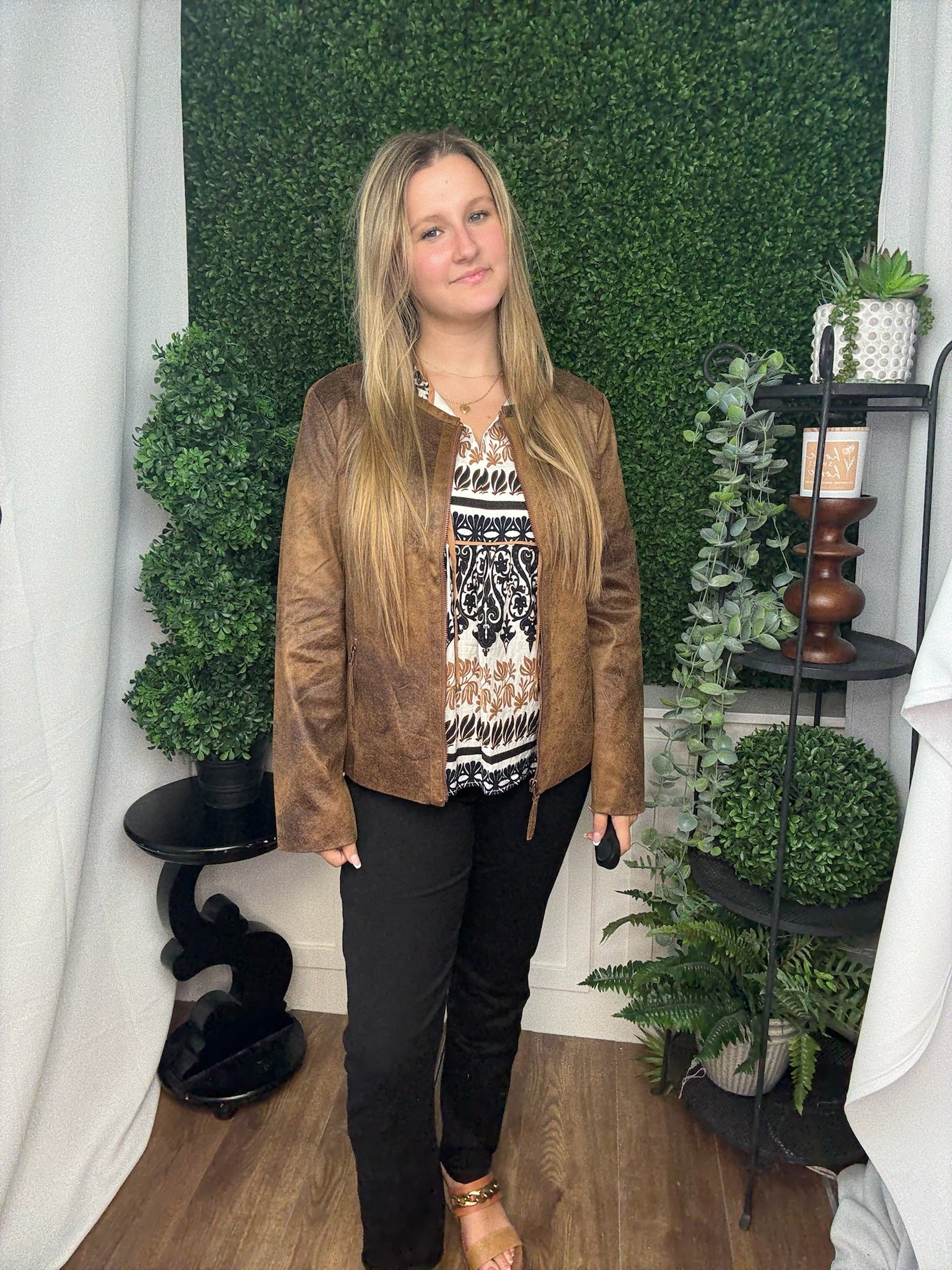 ELWAY FAUX LEATHER JACKET BROWN