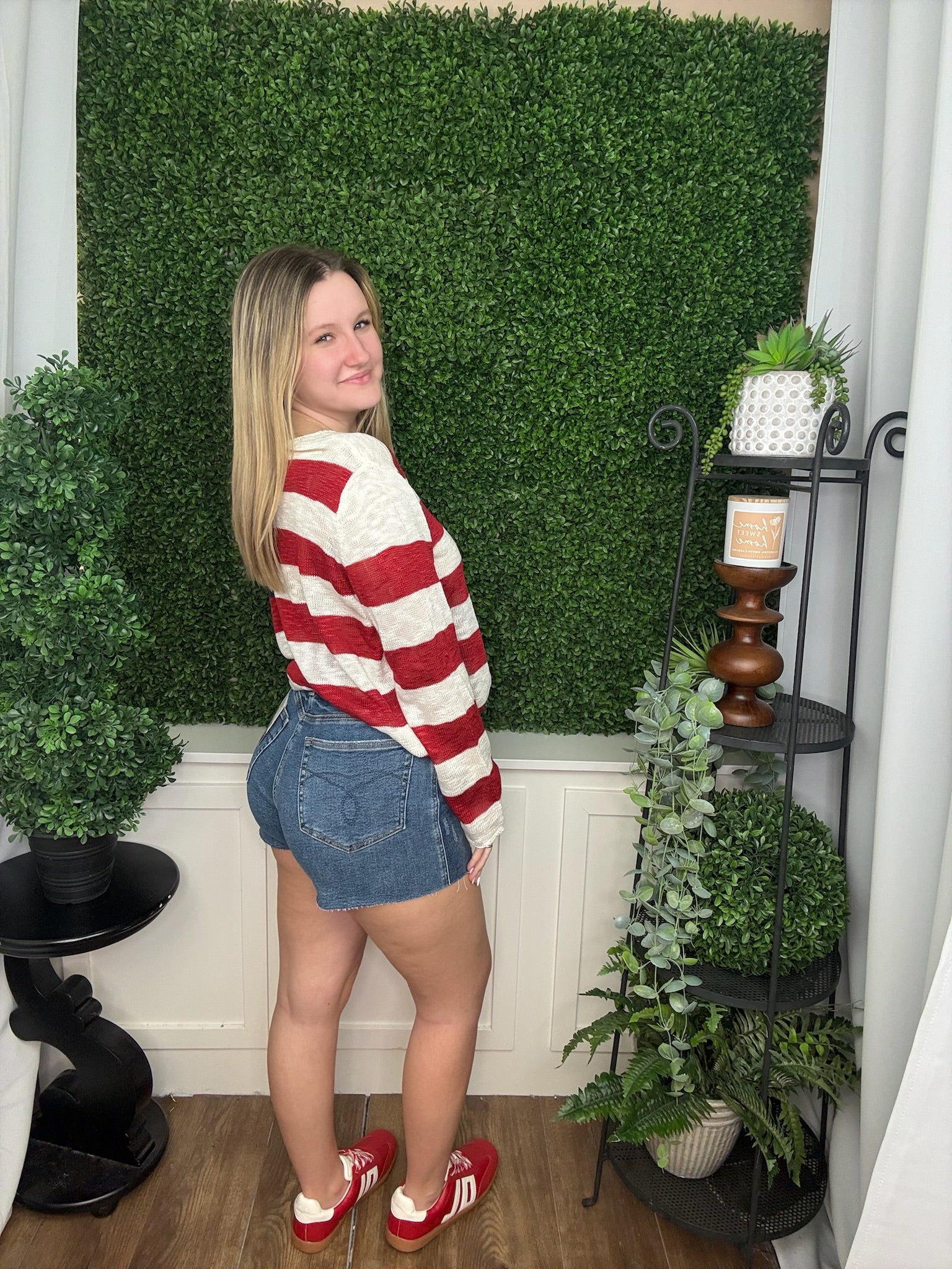 MURIEL BURNOUT FLAG SWEATER - RED/WHITE/BLUE