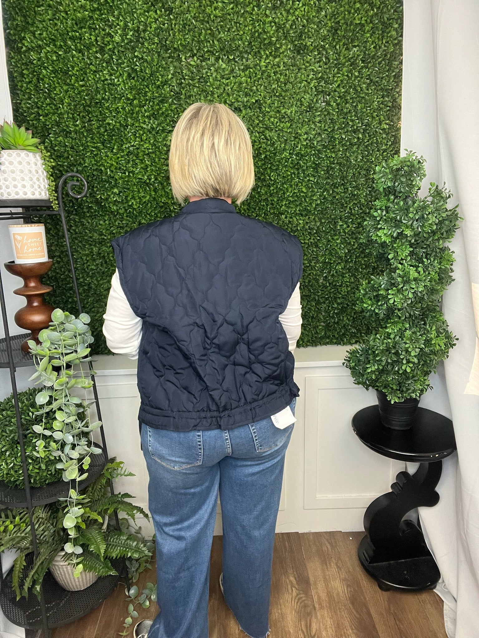 TIE DETAIL SNAP DOWN QUILTED PUFFER VEST