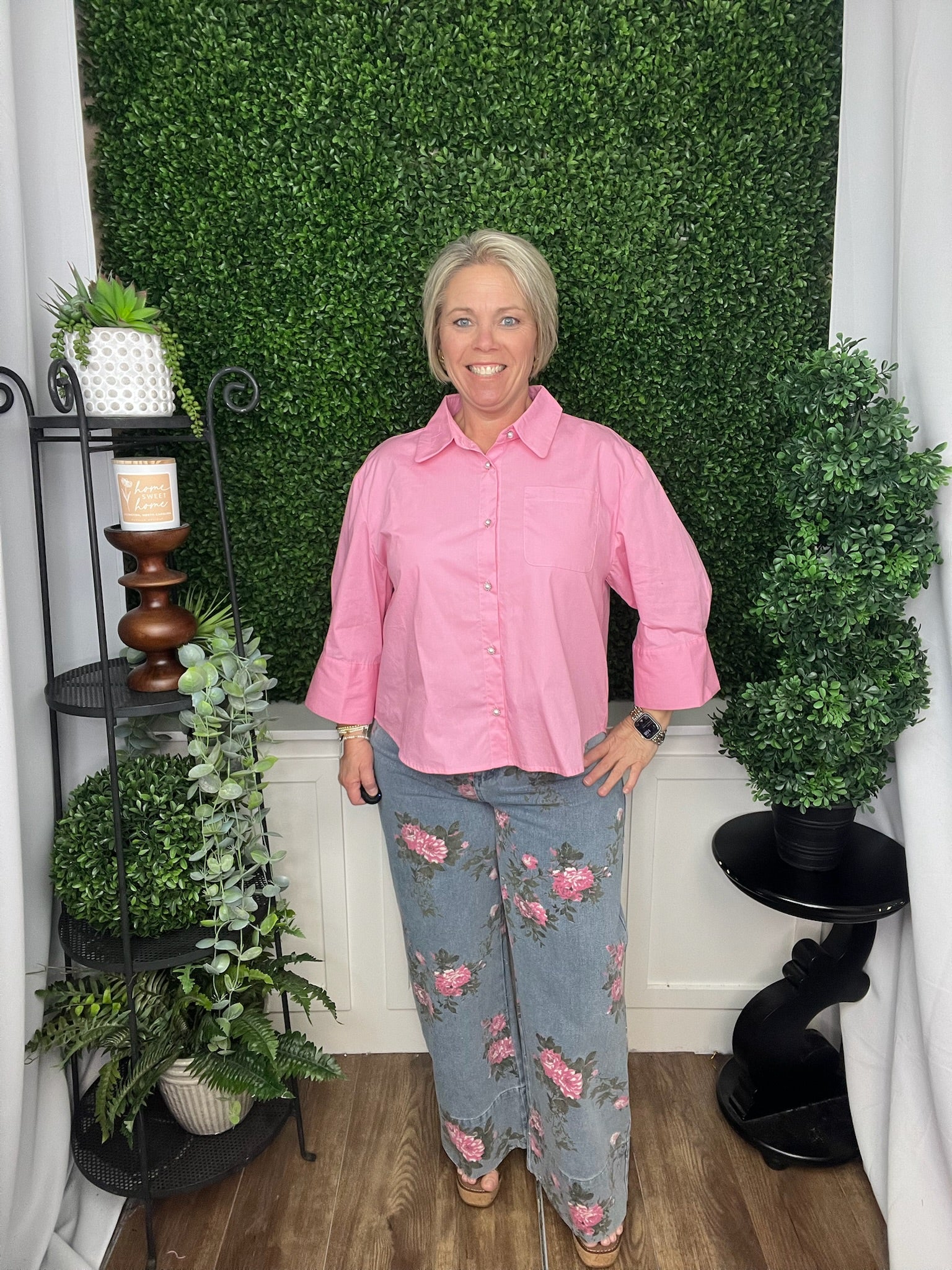 PLEAT DETAIL BUTTON DOWN SOLID TOP