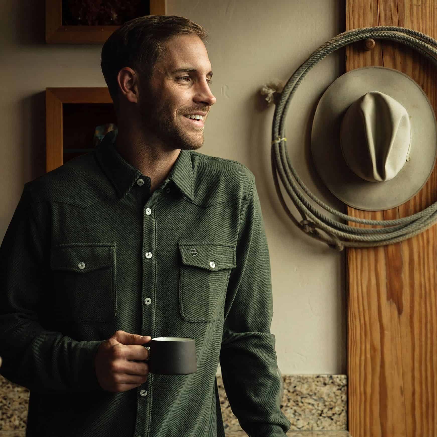 LONG SLEEVE AUSTIN SHIRT - OLIVE GREEN