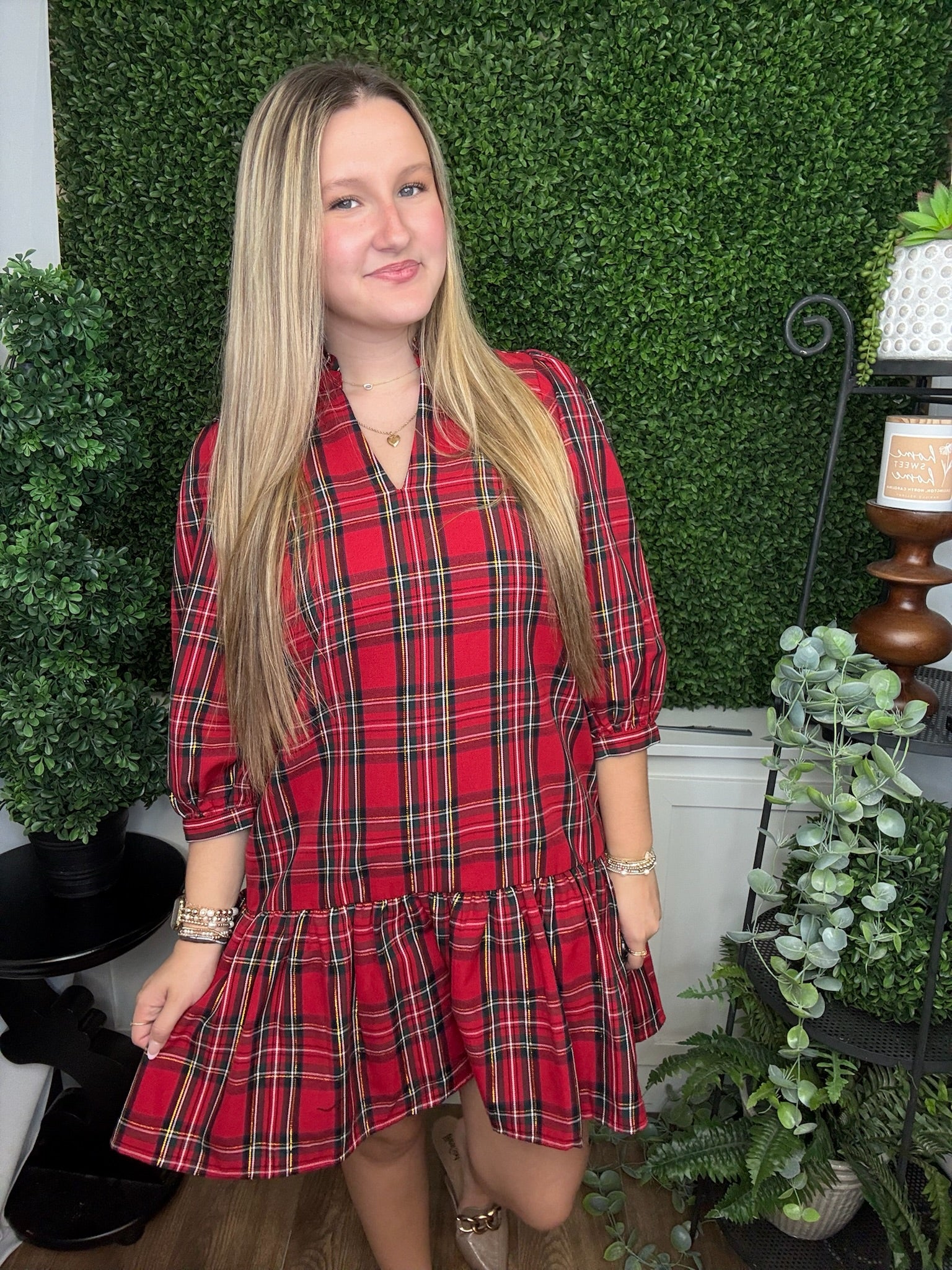 NAOMI DRESS RED PLAID