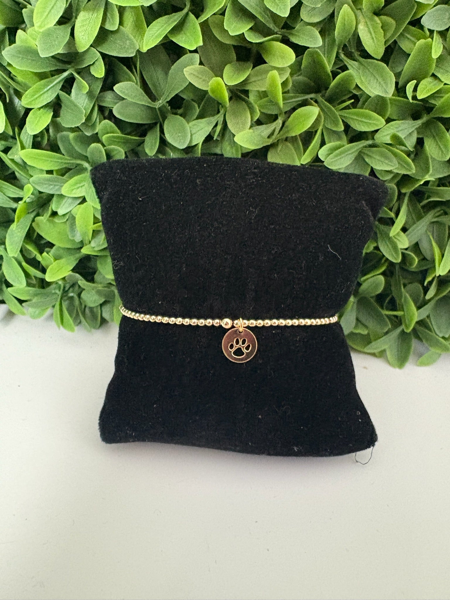 EGIRL CLASSIC GOLD 2MM BEAD BRACELET - PAW PRINT SMALL GOLD DISC