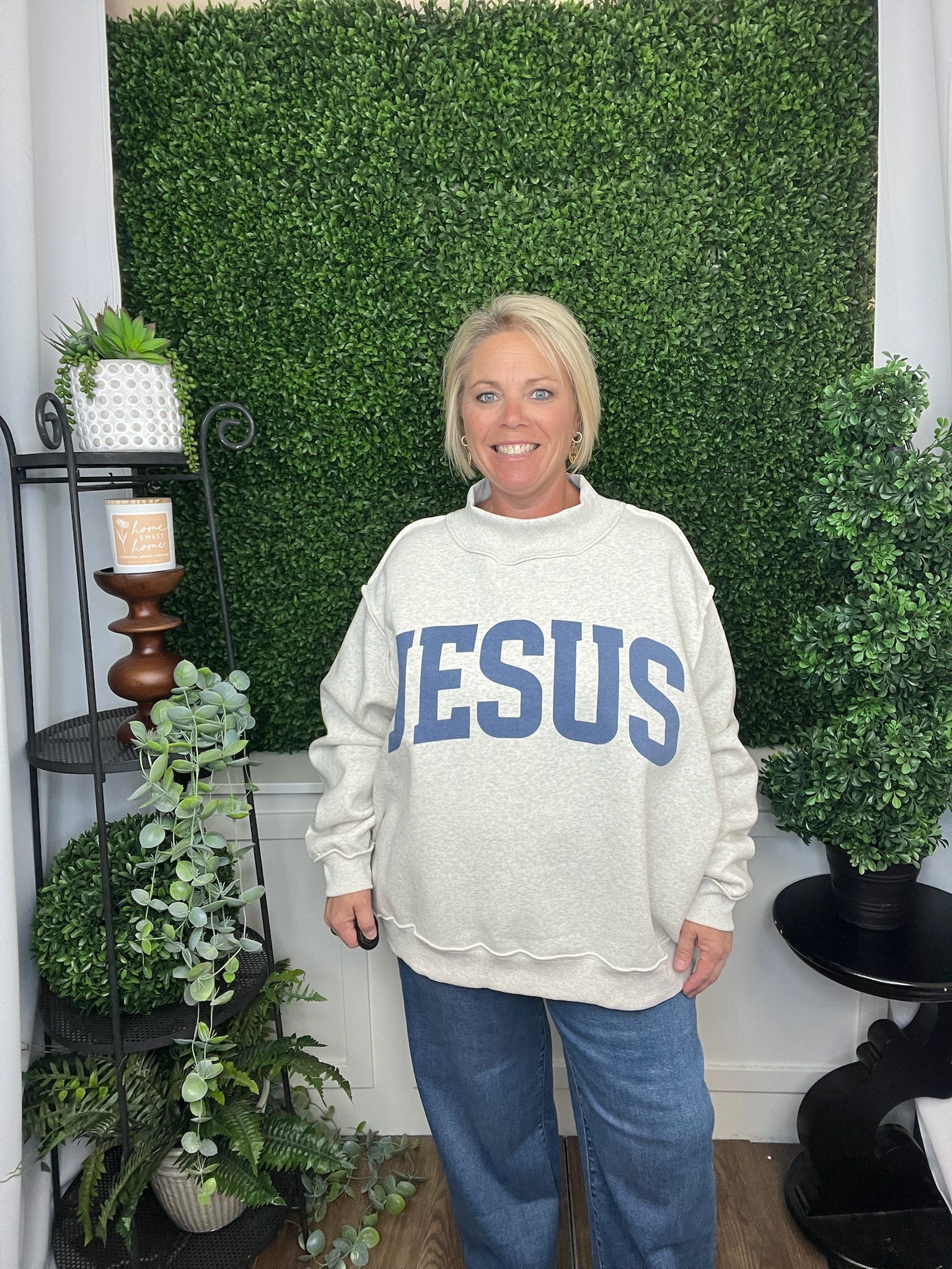 MOCK NECK SWEATSHIRT - JESUS - H GREY /NAVY