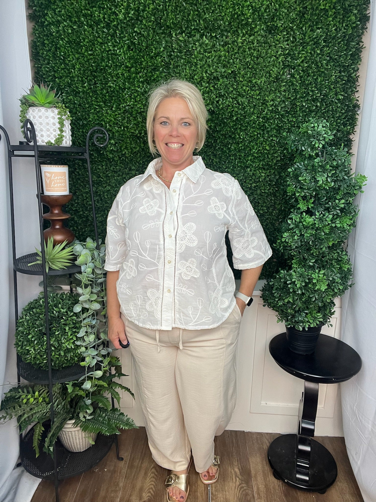 WHITE SHEER HALF SLEEVE SHIRT