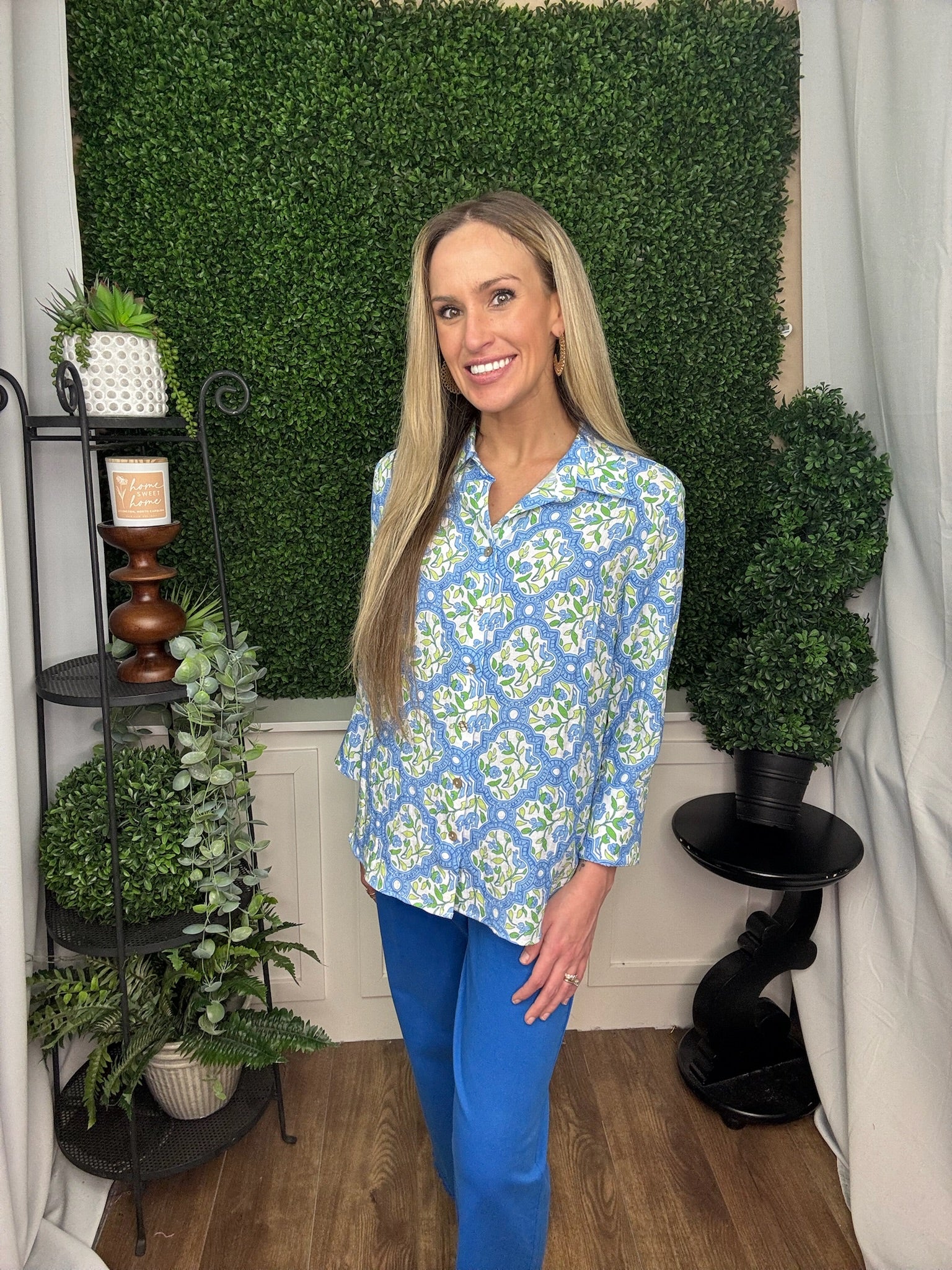 THREE QUATER SLEEVE BUTTON TOP - MULTI