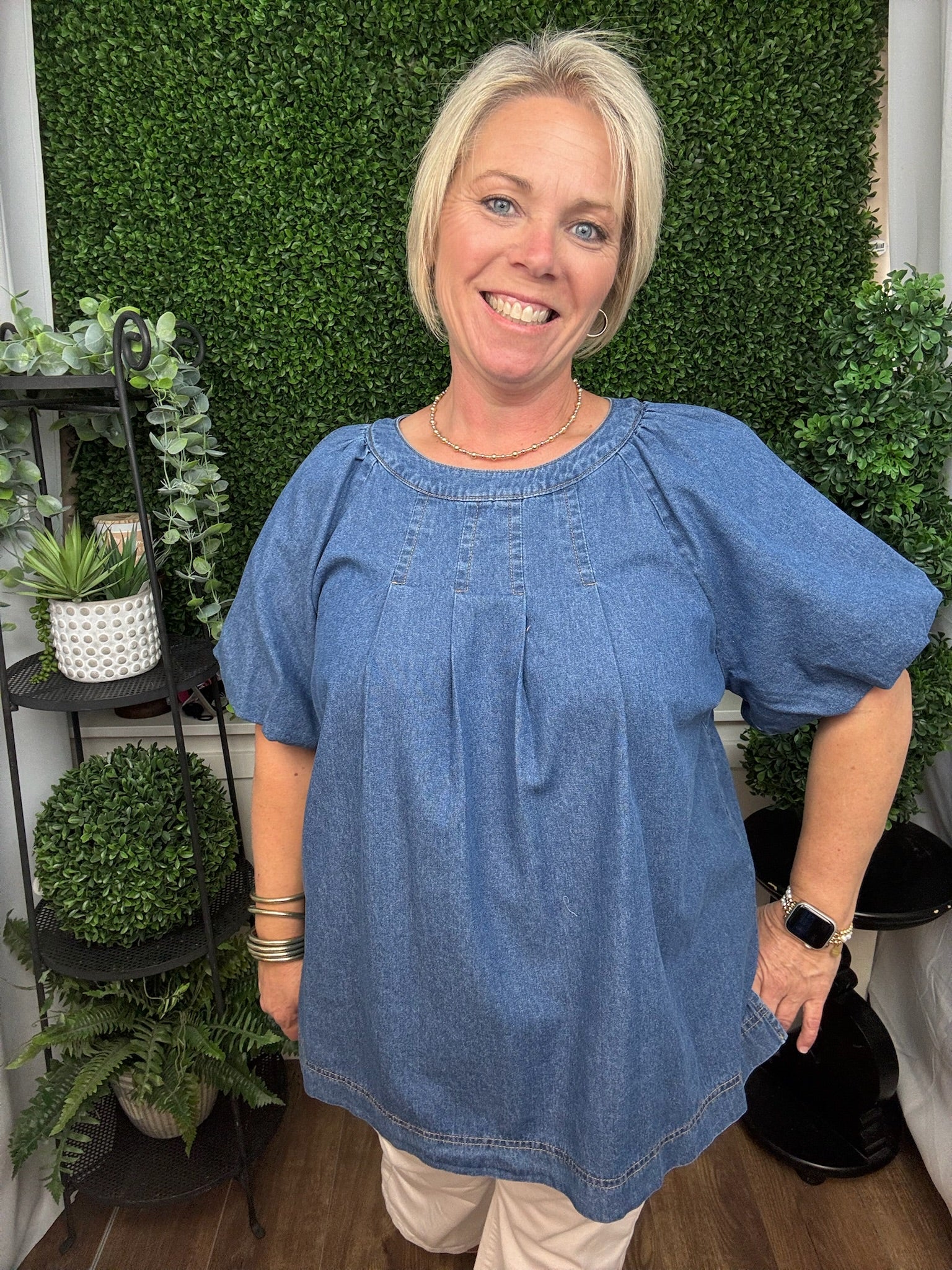 Breeze Pleated Denim Top