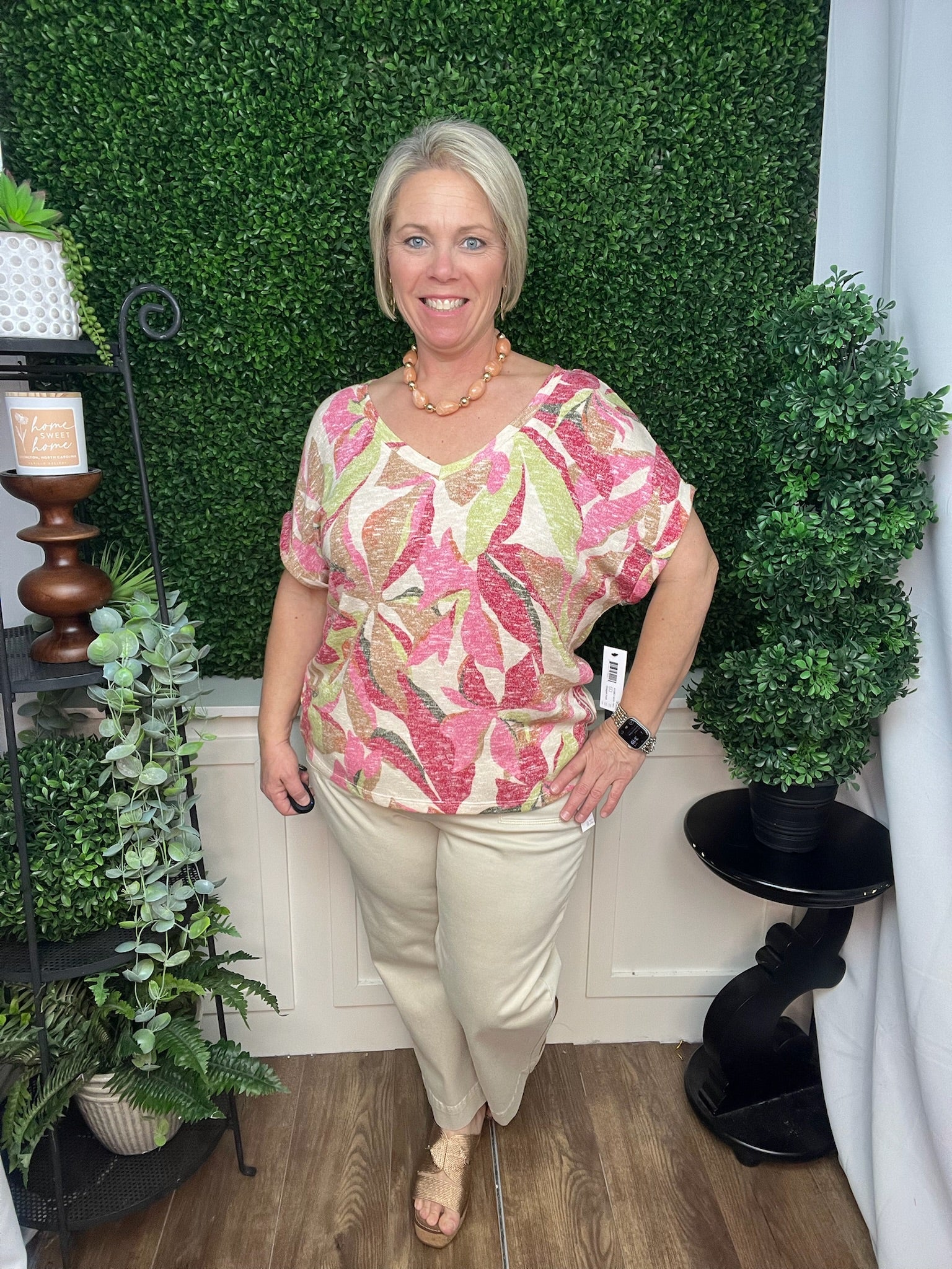 CAP SLEEVE WEAR 2 WAYS BOAT OR VNECK TOP - DRAGON FRUIT