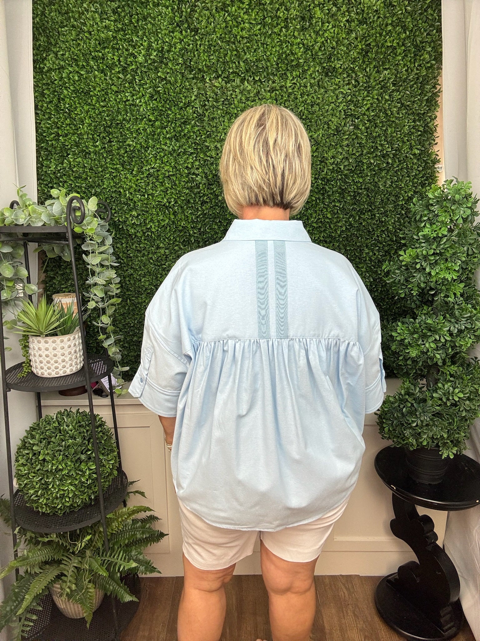 BOXY BUTTON UP WITH RIBBON TRIM - BLUE