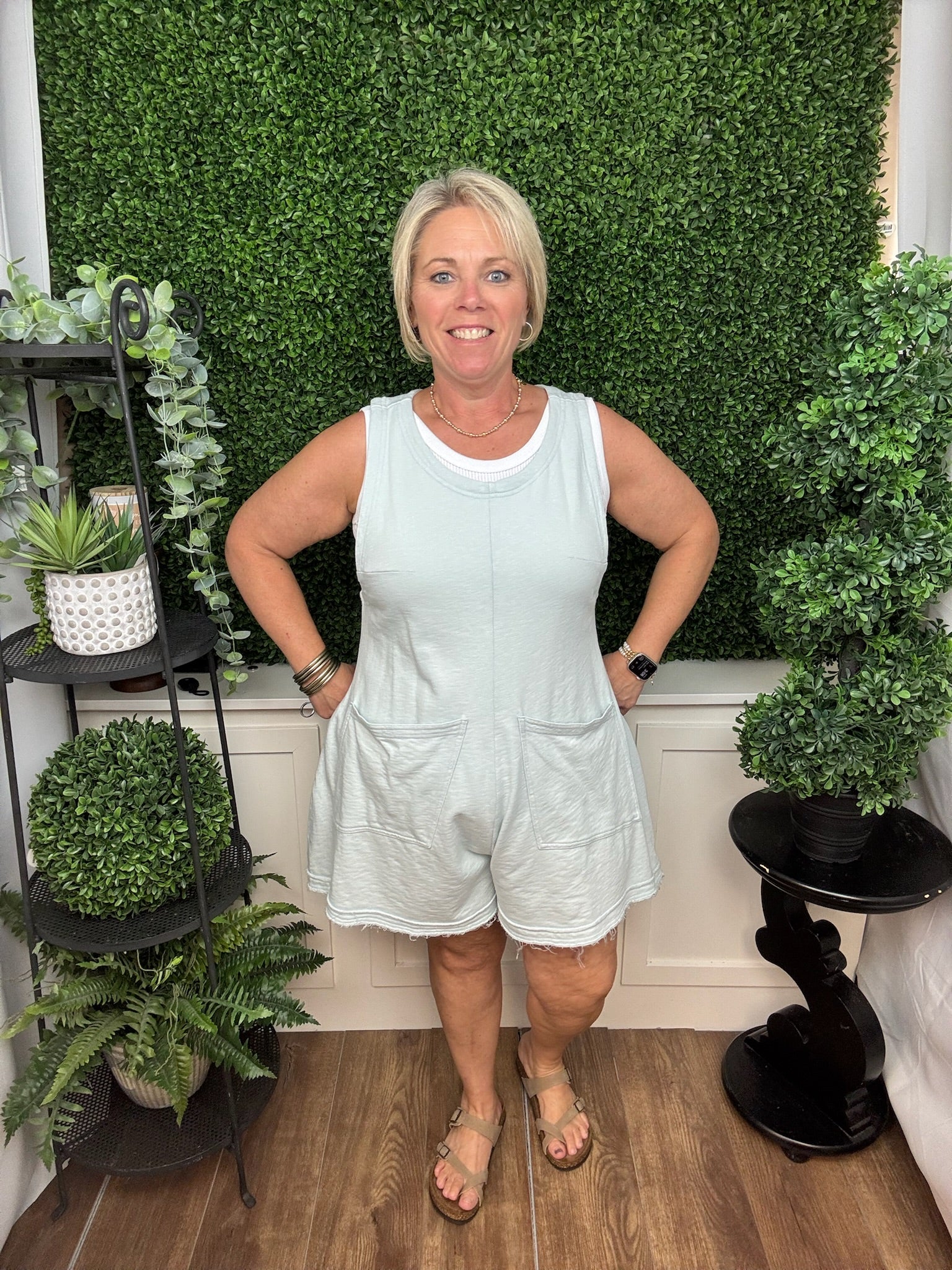 WASHED ROMPER W/POCKETS-MIST