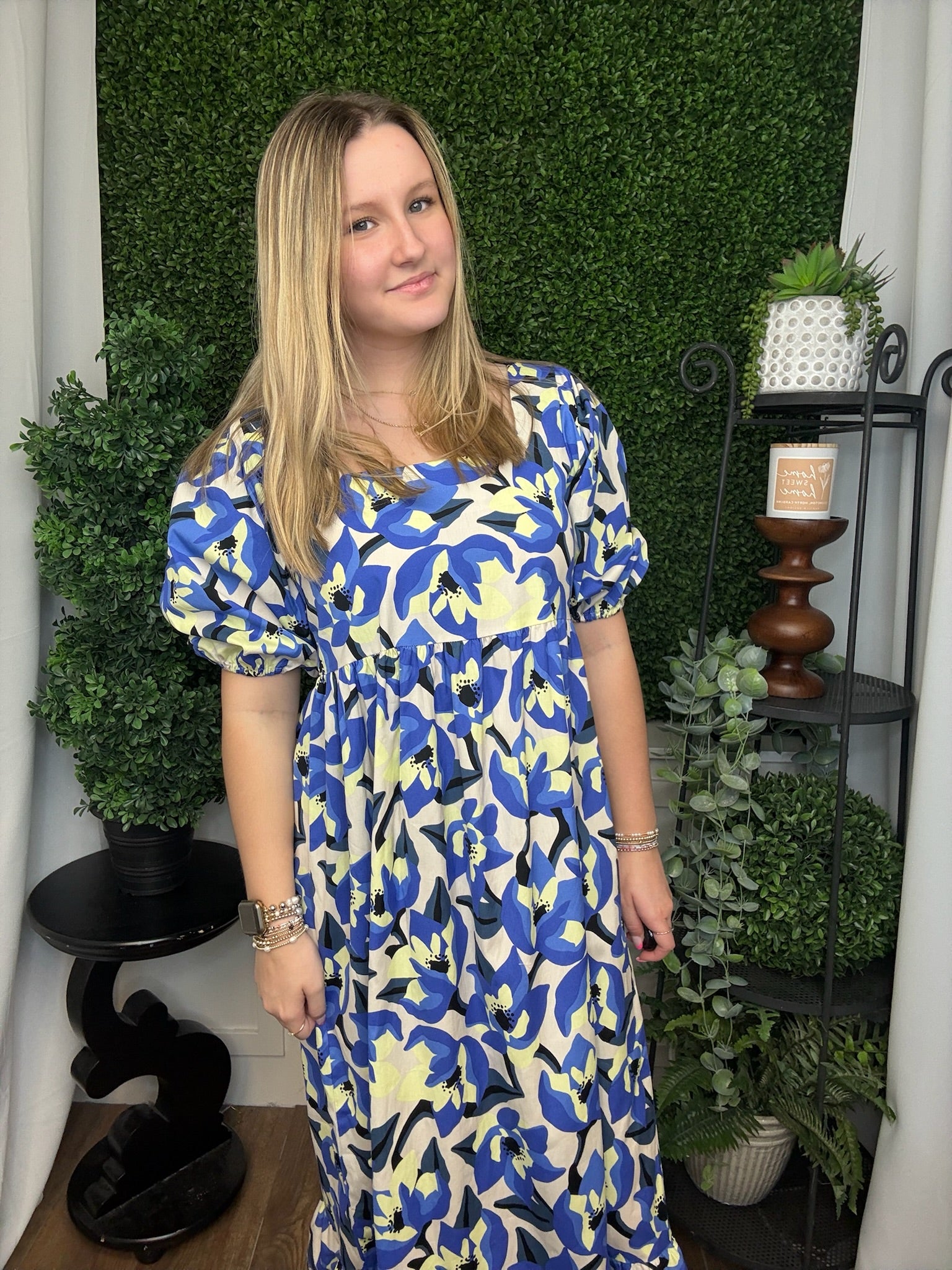 GENTRY PRINTED MIDI DRESS - BLUE