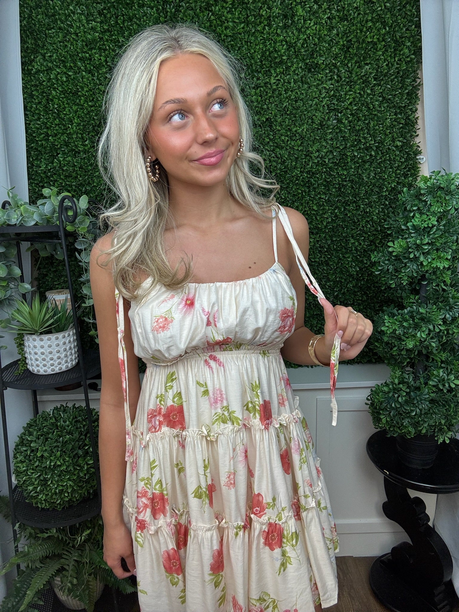 Garden Bloom Tie-Strap Tiered Dress