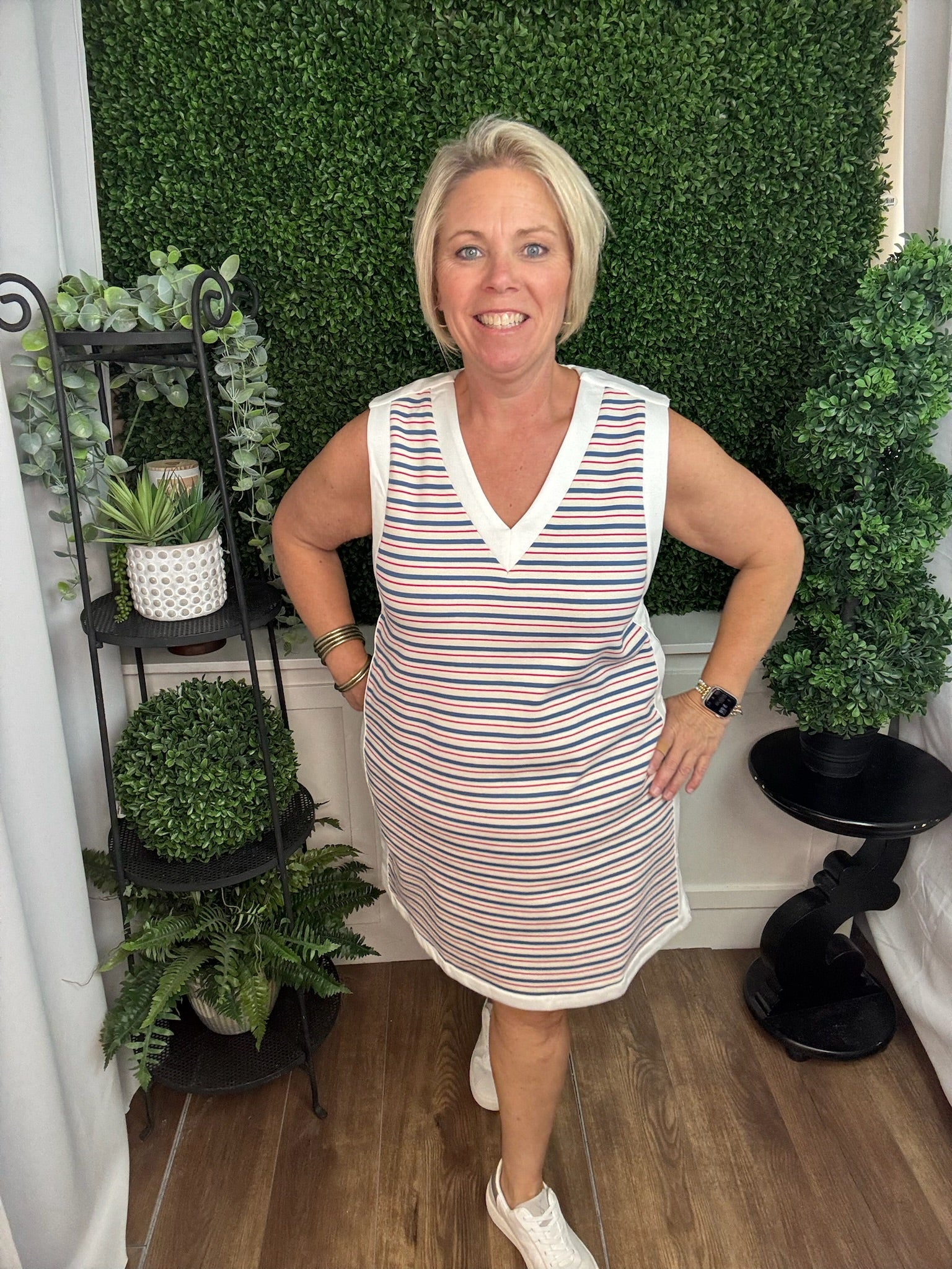 Classic Stripe V-Neck Sleeveless Dress