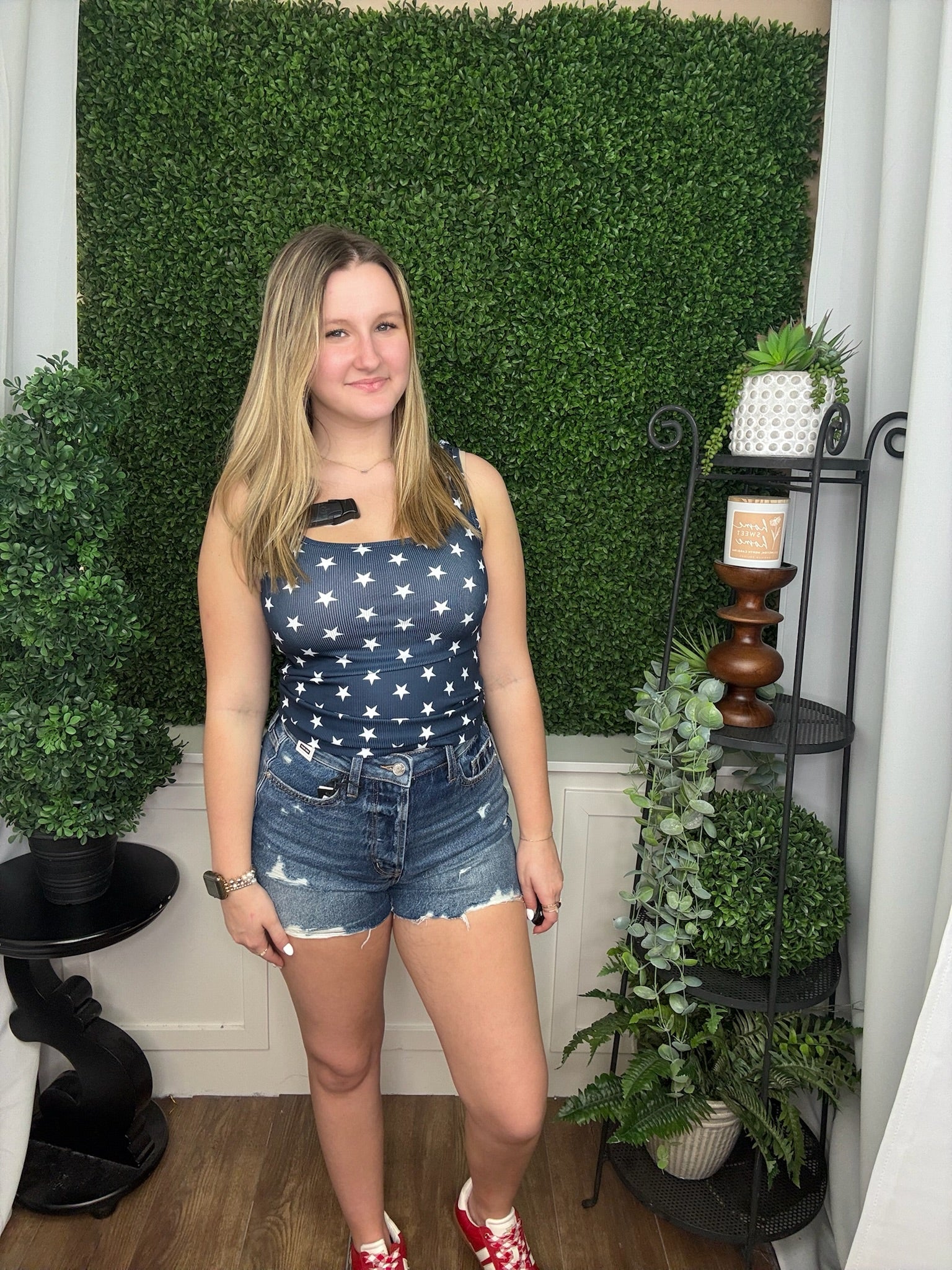 BELLA SQUARE NECK RIB KNIT TANK - NAVY STARS