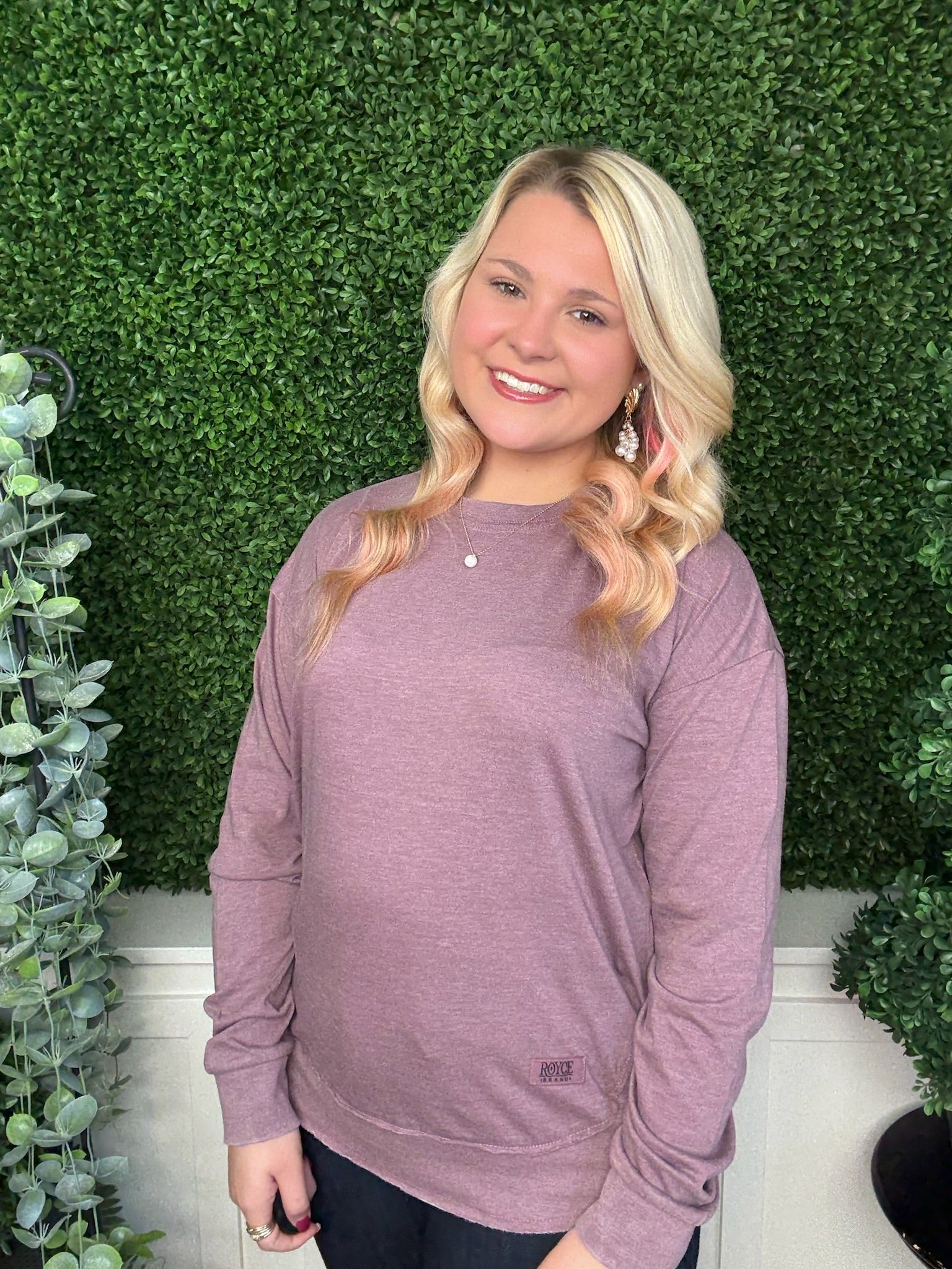 VINTAGE WASH LONG SLEEVE PONCHO TOP - MAUVE