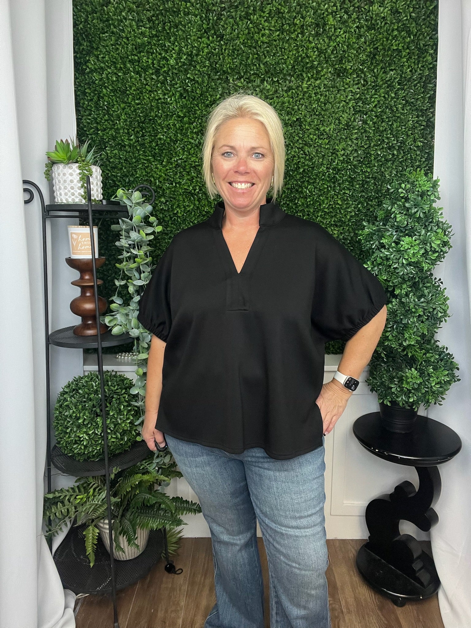 SOLID SS VNECK COLLAR BAND TOP