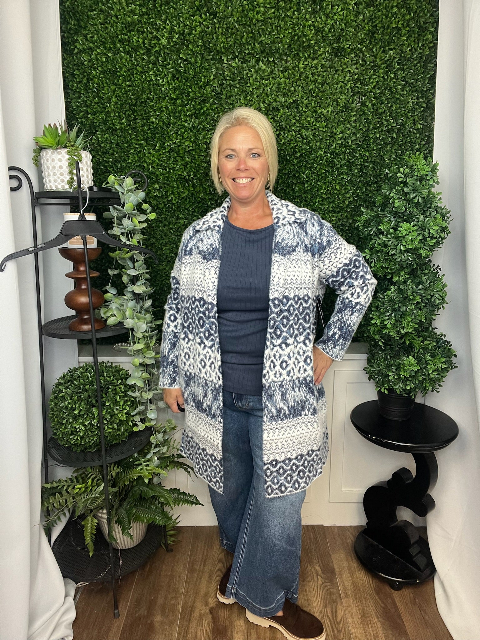 LONG SLEEVE OPEN FRONT SWEATER COAT NAVY SLUB MIX