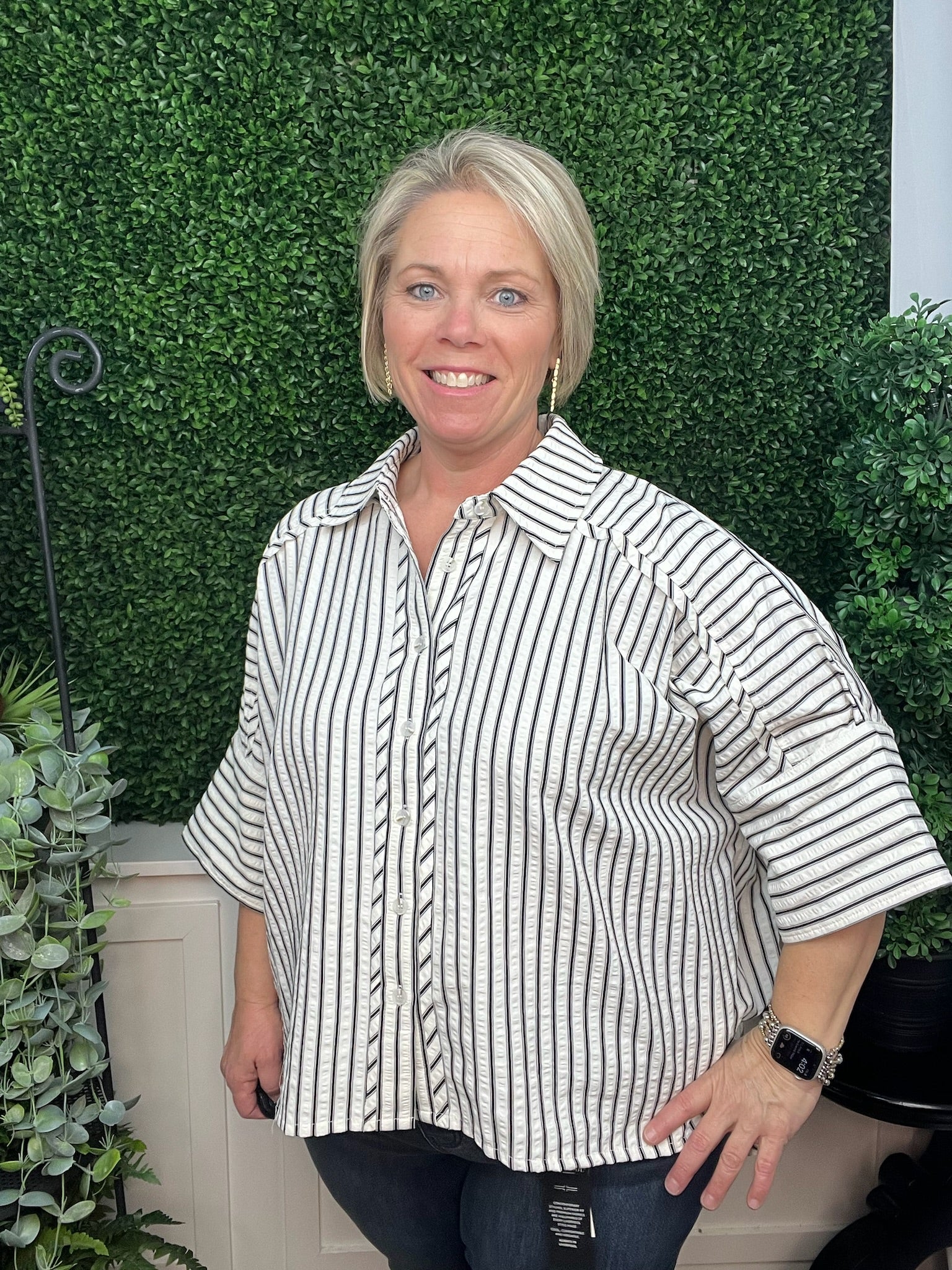 3/4 SLEEVE TOP BLACK STRIPE