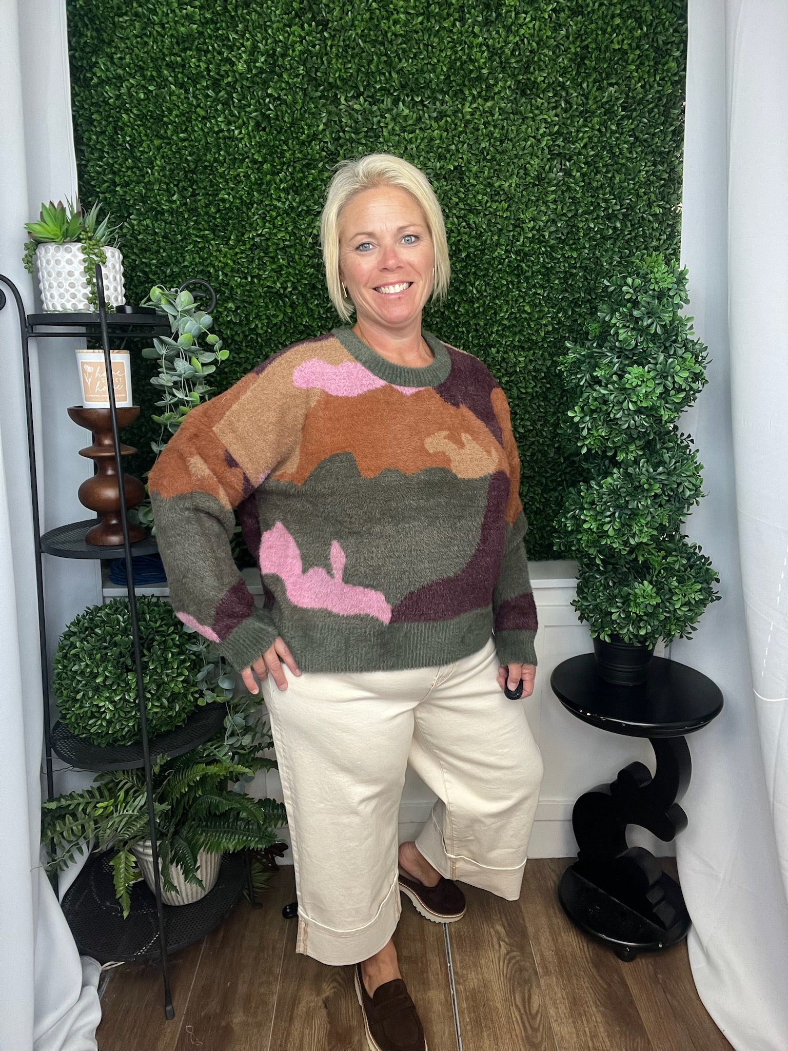 LS CREW NECK INTARSIA SWEATER - M