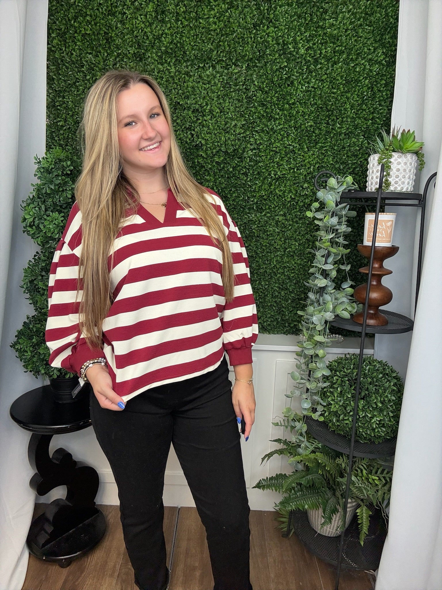 STRIPED OTTOMAN PULLOVER - DARK RED