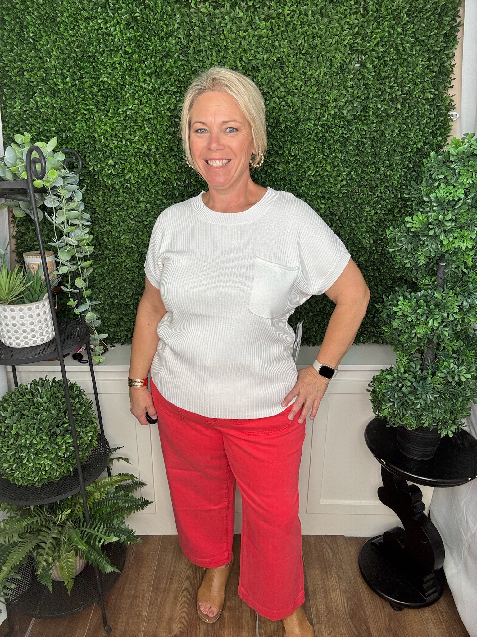 SS DOLMAN SWEATER W/POCKET - WHITE