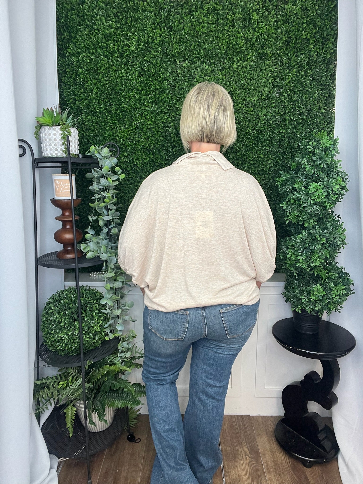 SOLID DOLMAN SLEEVE TOP W/TURTLENECK - OATMEAL