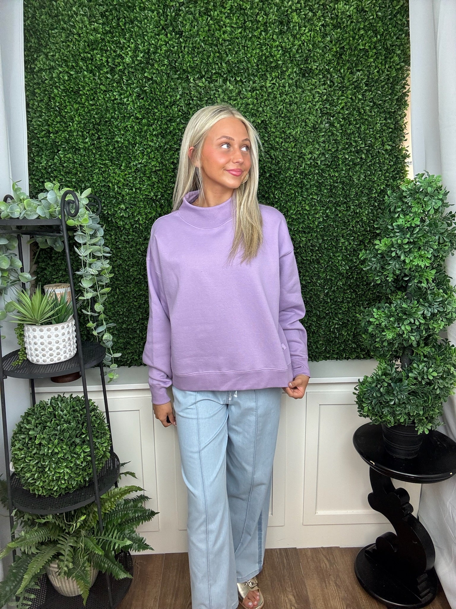 LINGO LS MOCK-CREW OVERSIZED FLEECE - LAVENDER