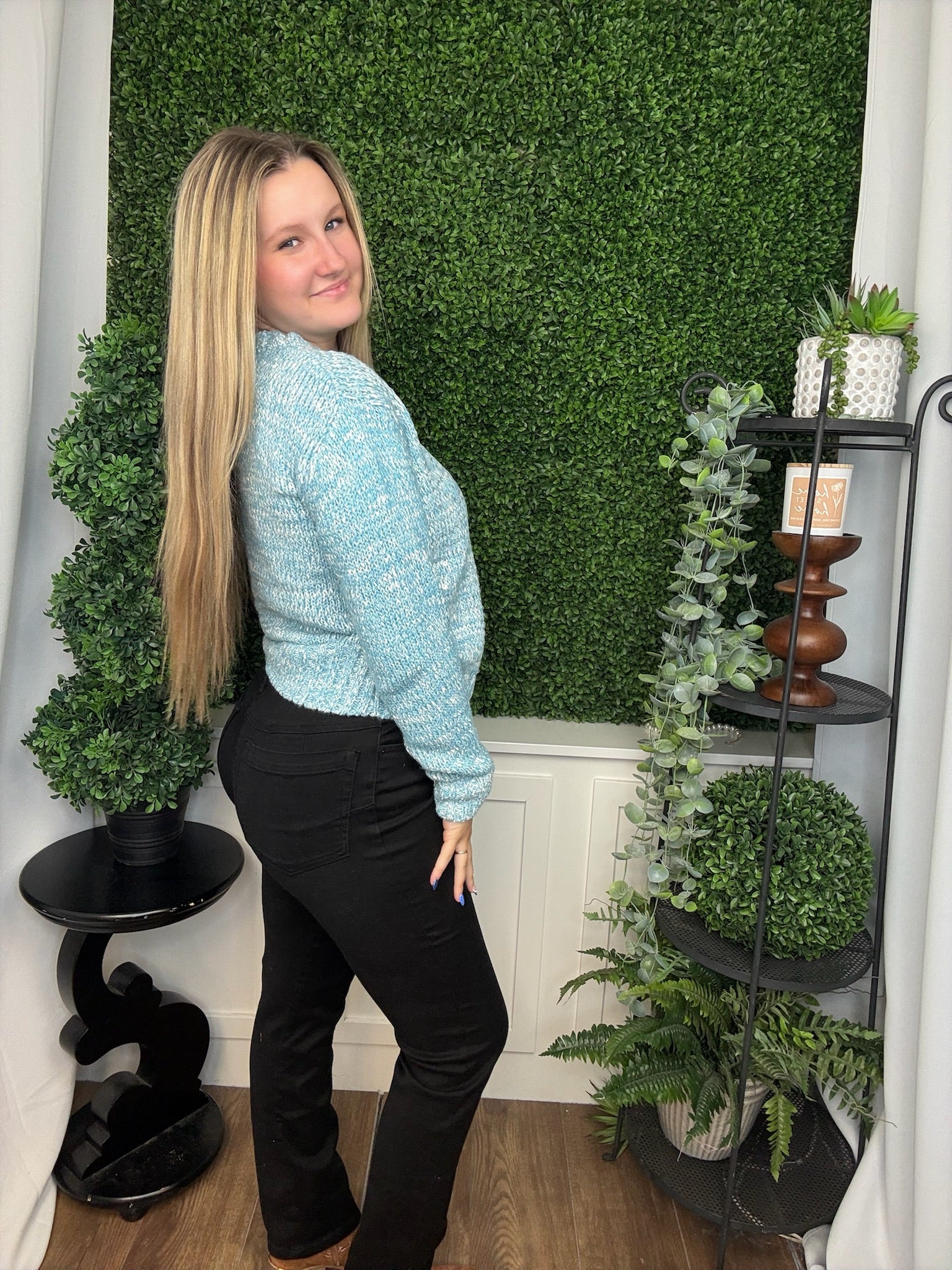 LONG SLEEVE CLEAR SEQUIN SWEATER - LIGHT BLUE