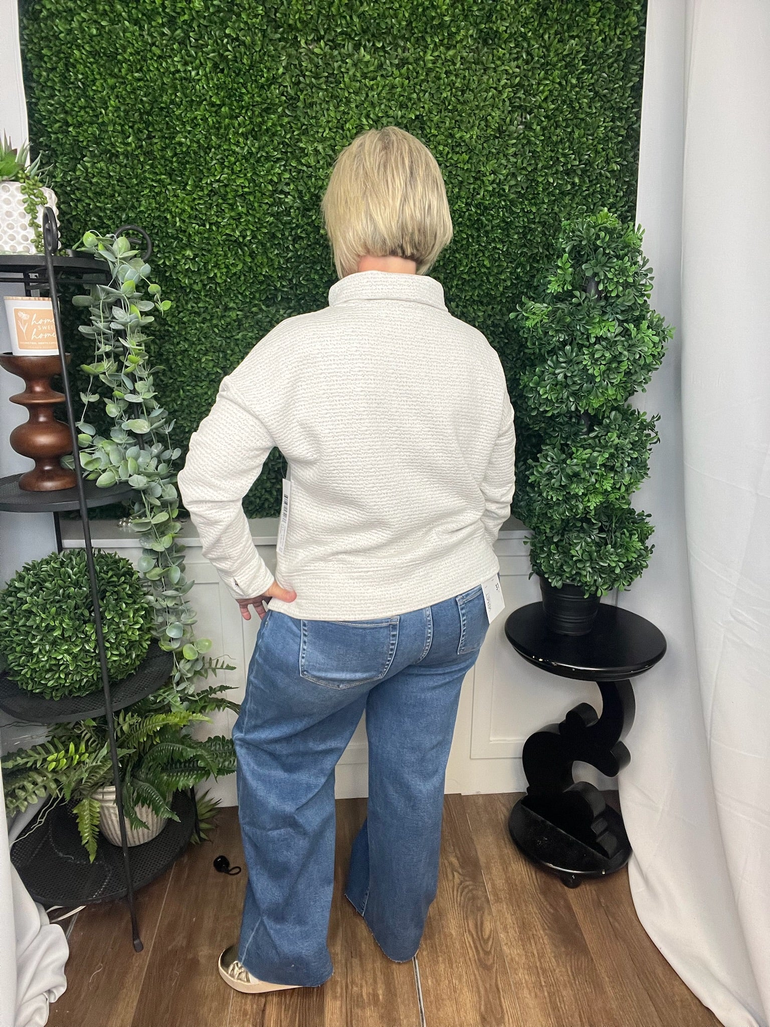 LS FUNNEL NECK TOP - HEATHER FROST GREY