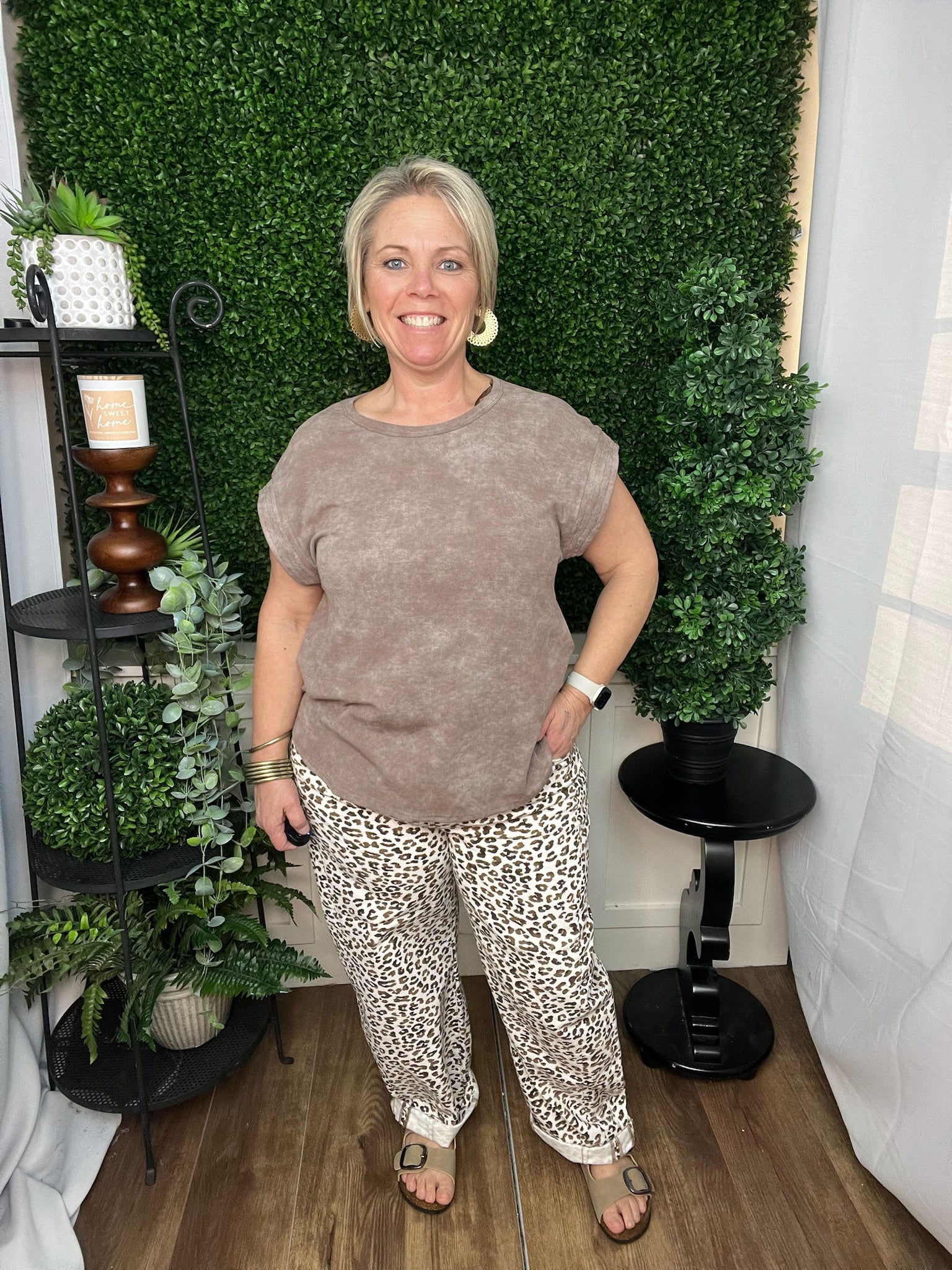 Mocha Washed Knit Short Sleeve Top