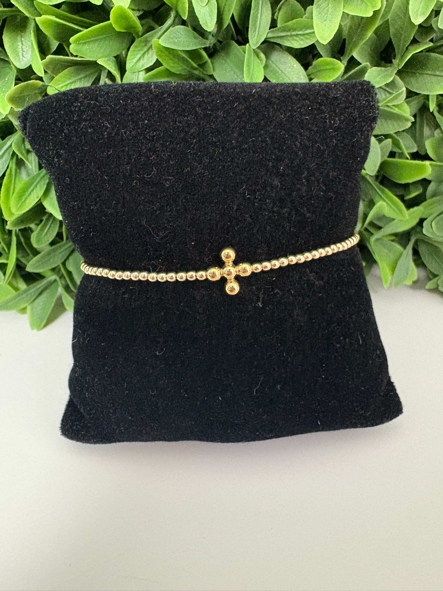 SIGNATURE CROSS GOLD PATTERN 2MM BEAD BRAC-CLASSIC 3MM GOLD