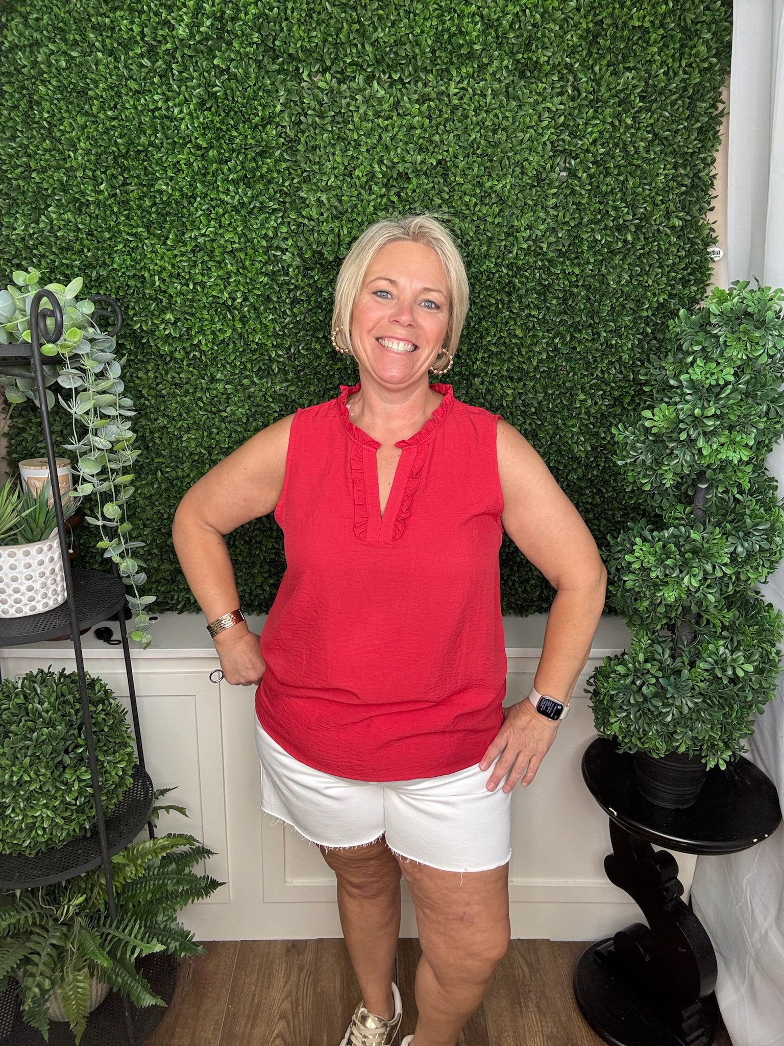 Classic Ruffle Trim Sleeveless Blouse