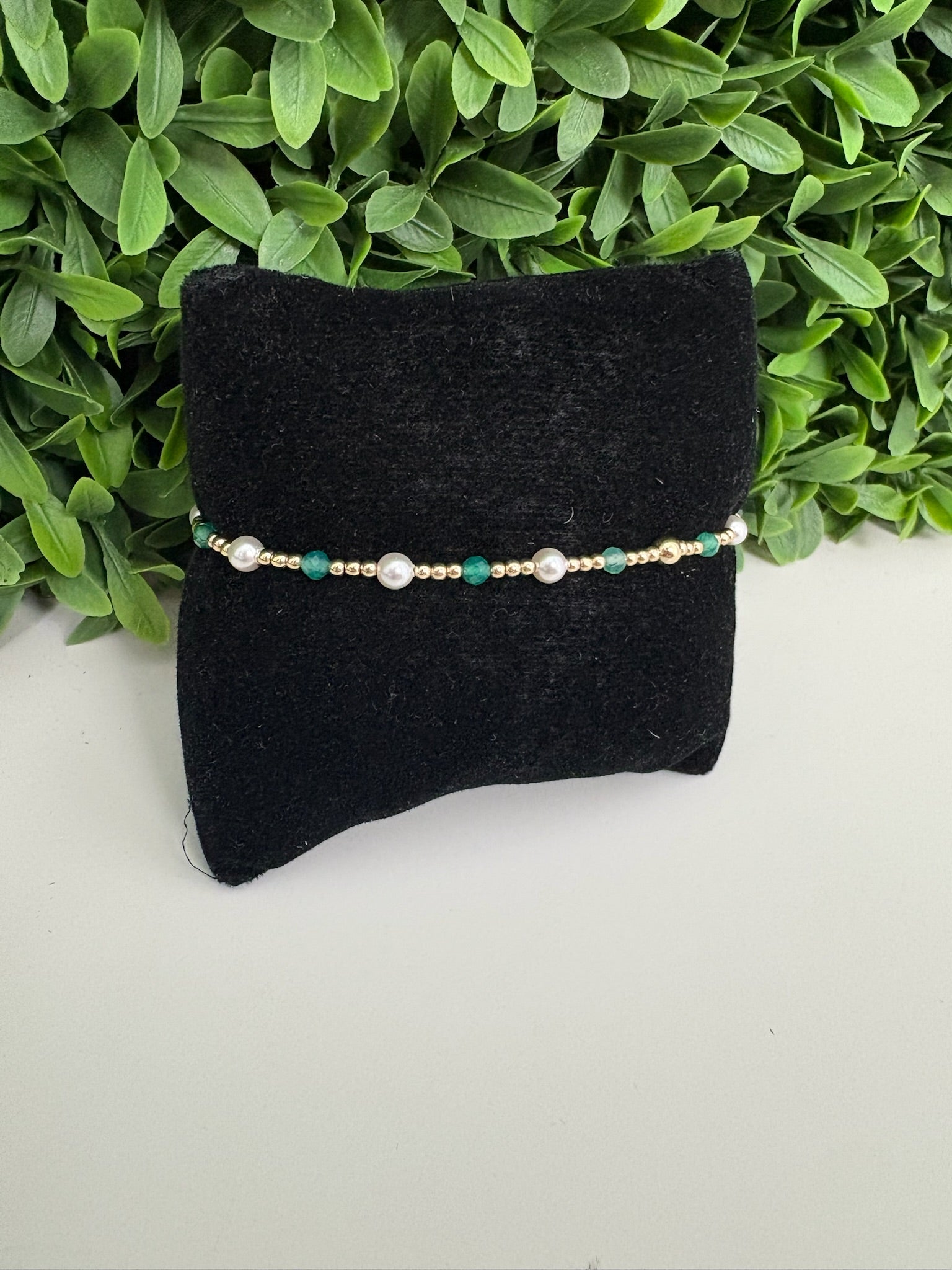 EXTENDS - PEARL SINCERITY PATTERN 4MM BEAD BRACELET - GREEN ONYX