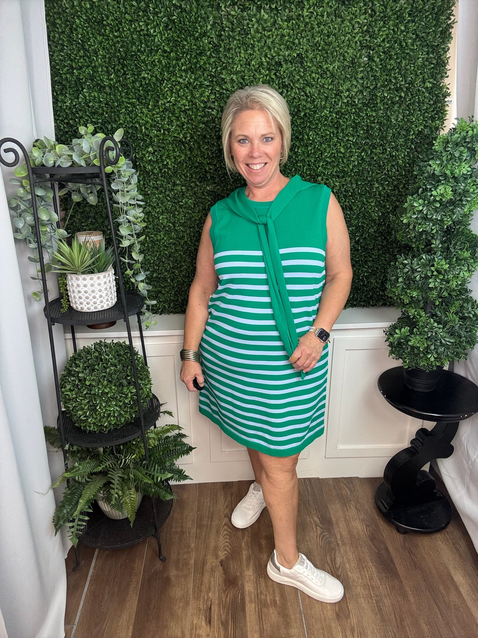 GREEN SLEEVELESS DRESS W/ FAKE SWEATER