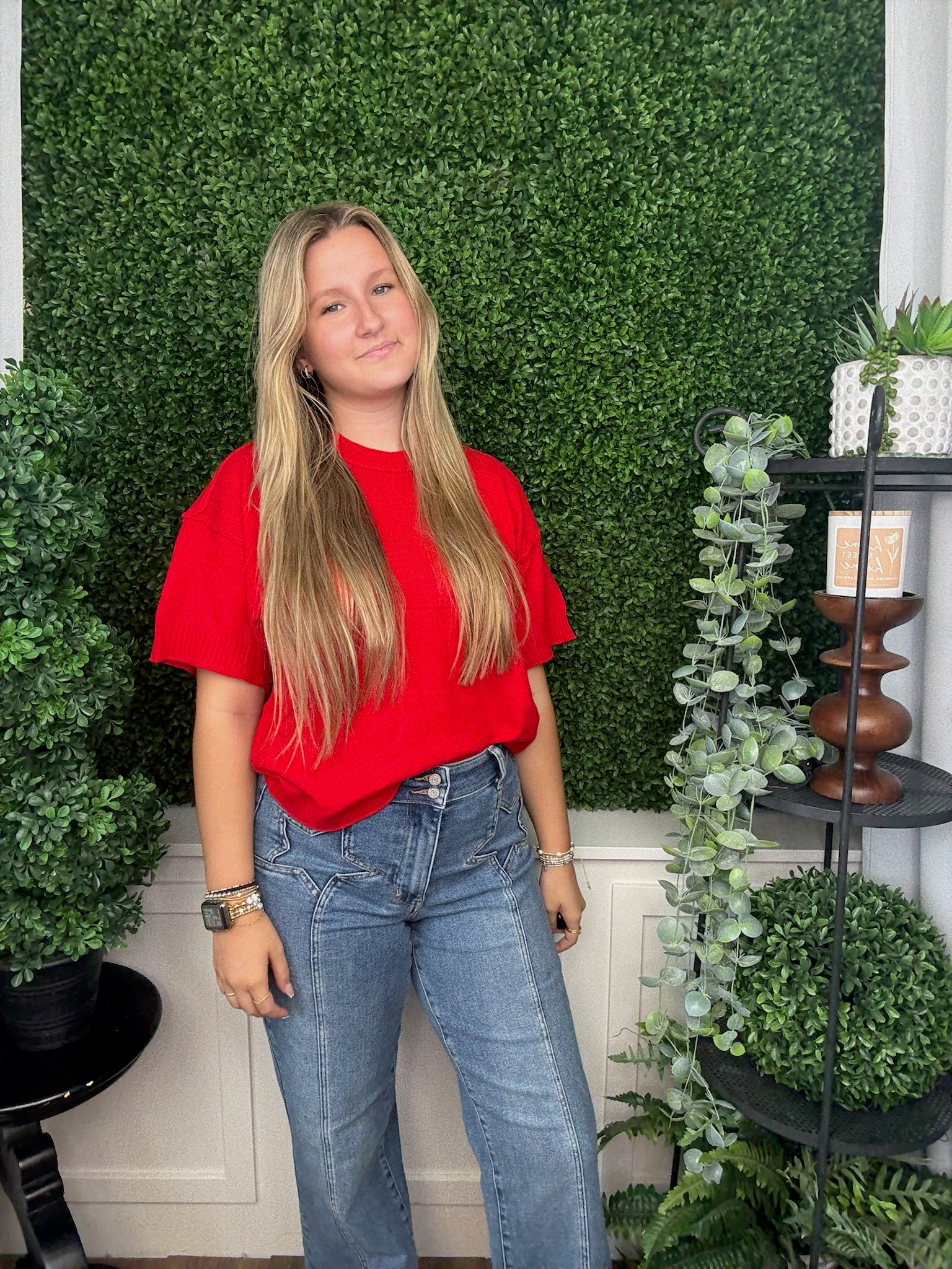 RAW EDGE ACCENT COMFY SWEATER TOP - RED