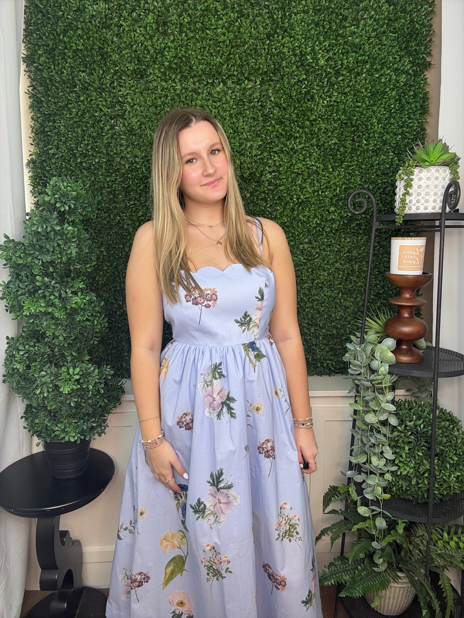 Sleeveless Strap Blue Floral Dress