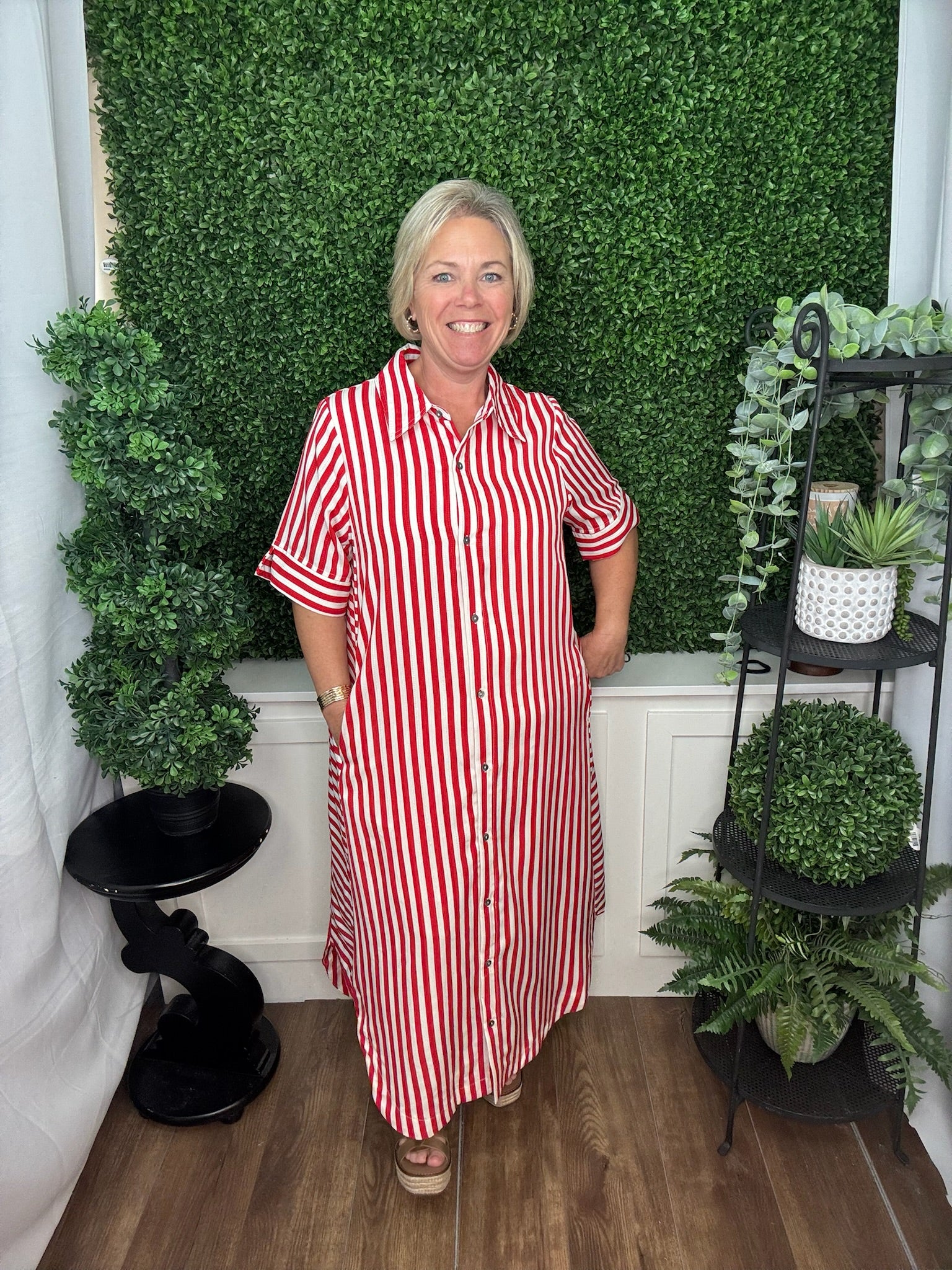 Resort Stripe Button-Down Midi Dress