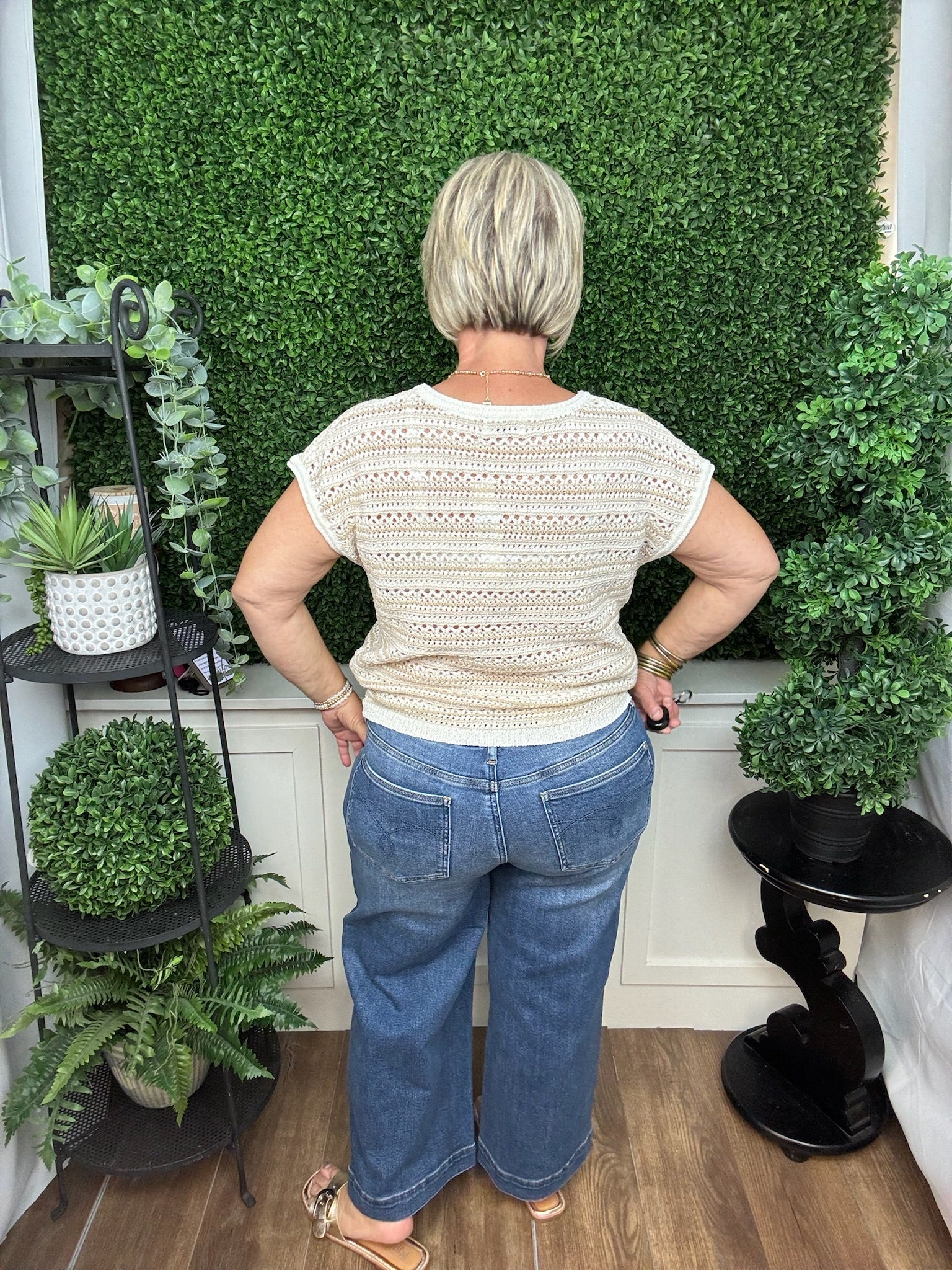 WOVEN SLEEVELESS KNIT TOP - NATURAL