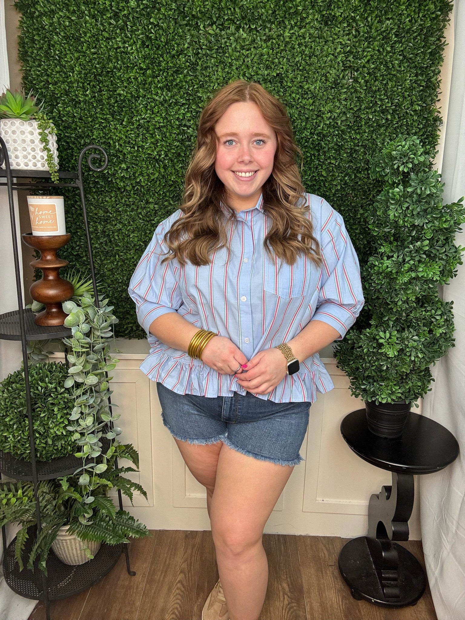 Skyline Stripe Ruffle Hem Blouse