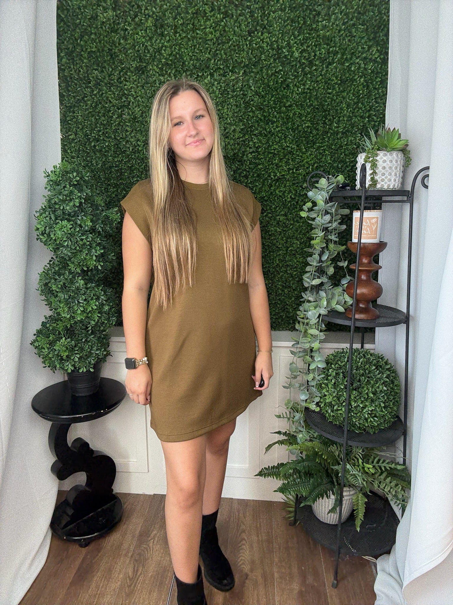 SOLID CAP SLEVE MINI DRESS